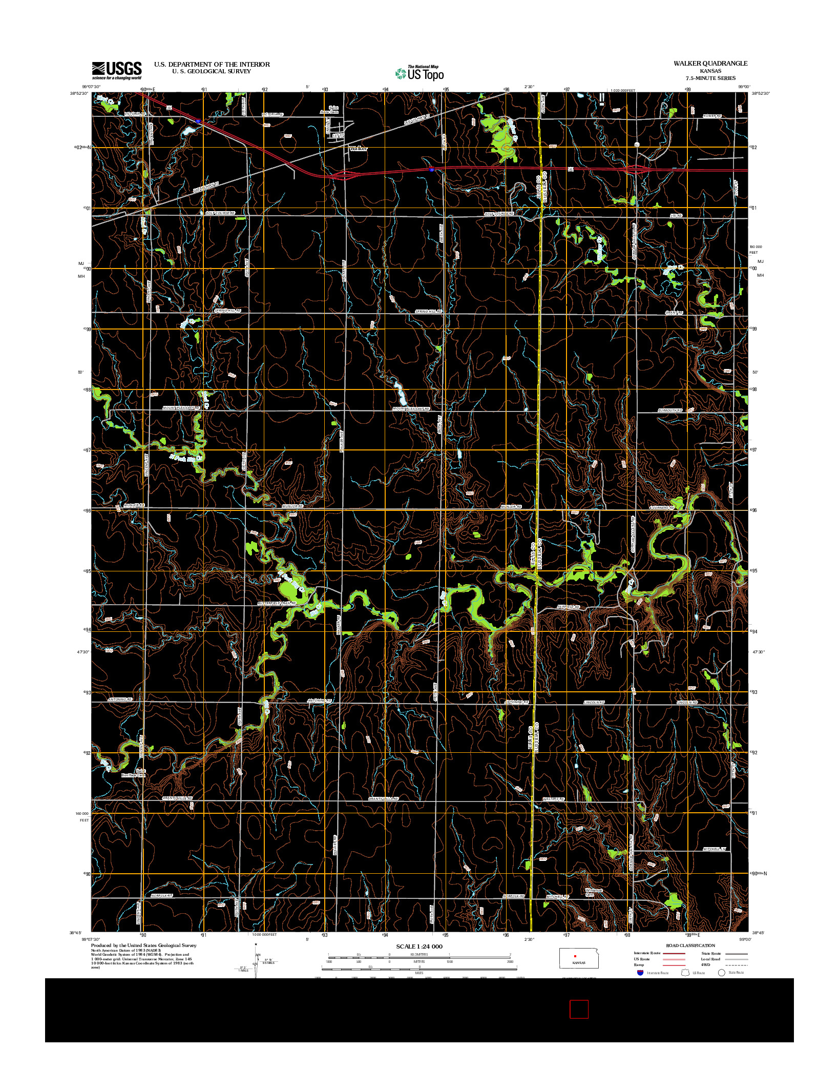 USGS US TOPO 7.5-MINUTE MAP FOR WALKER, KS 2012