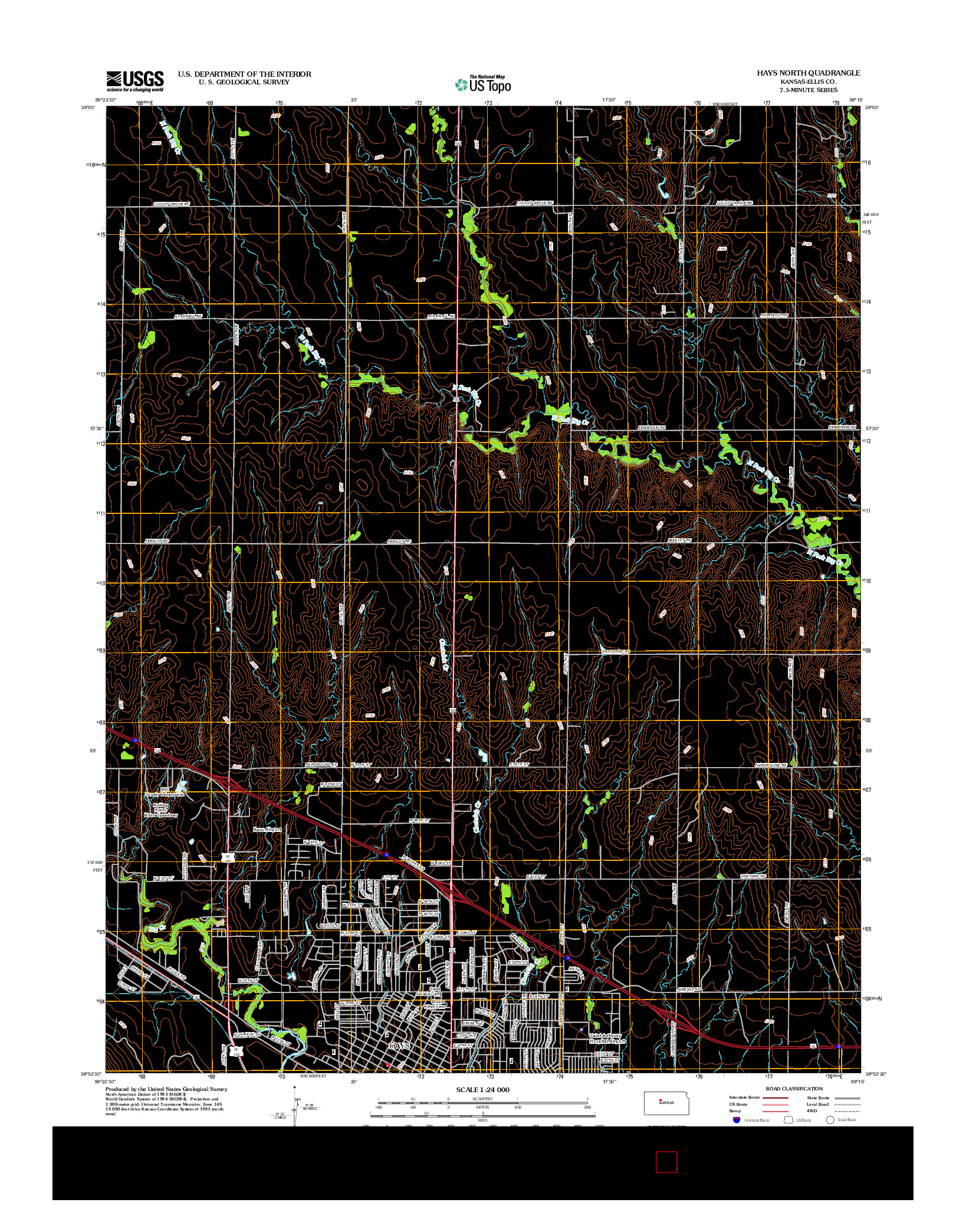 USGS US TOPO 7.5-MINUTE MAP FOR HAYS NORTH, KS 2012