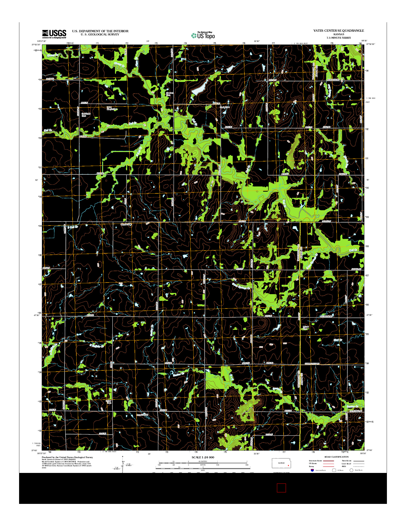 USGS US TOPO 7.5-MINUTE MAP FOR YATES CENTER SE, KS 2012