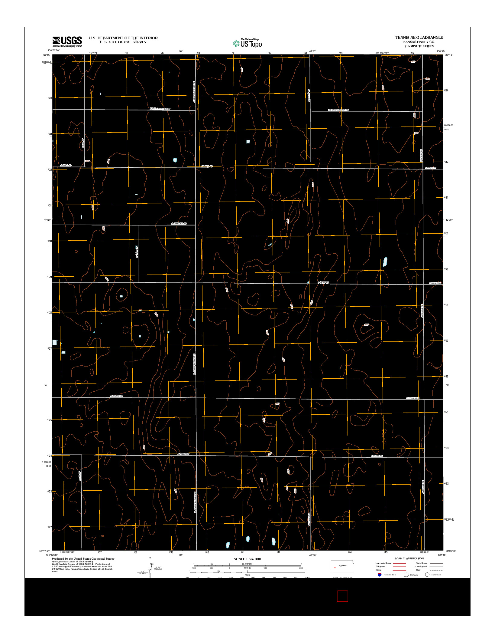 USGS US TOPO 7.5-MINUTE MAP FOR TENNIS NE, KS 2012