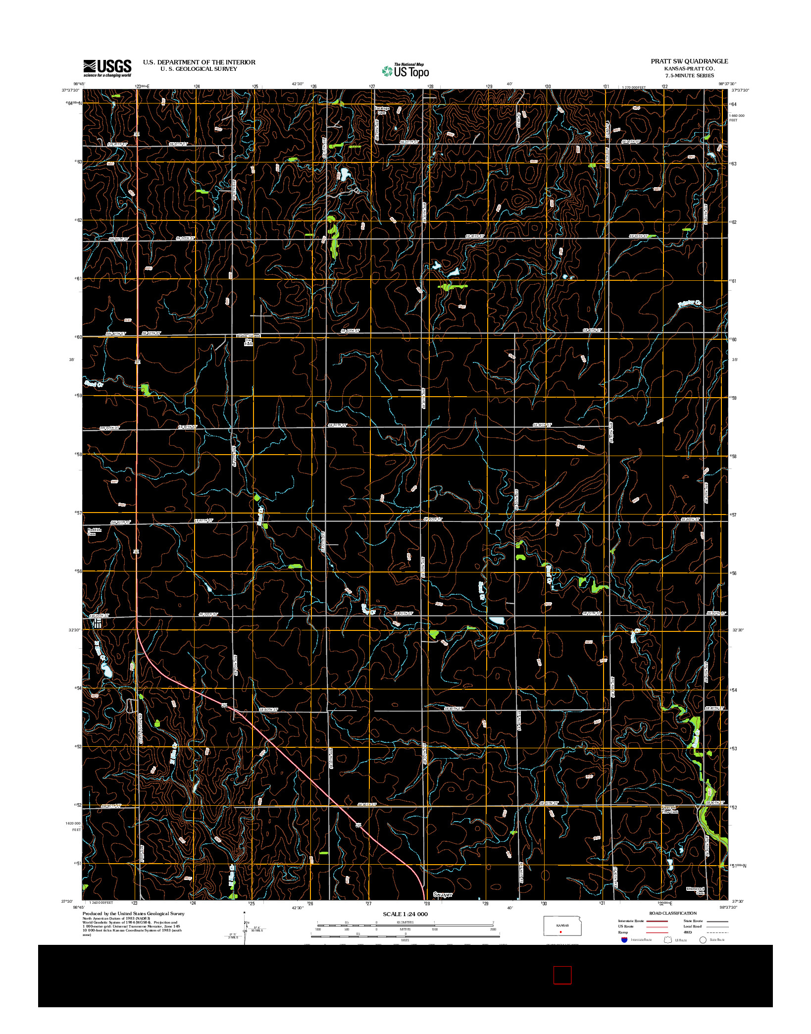 USGS US TOPO 7.5-MINUTE MAP FOR PRATT SW, KS 2012