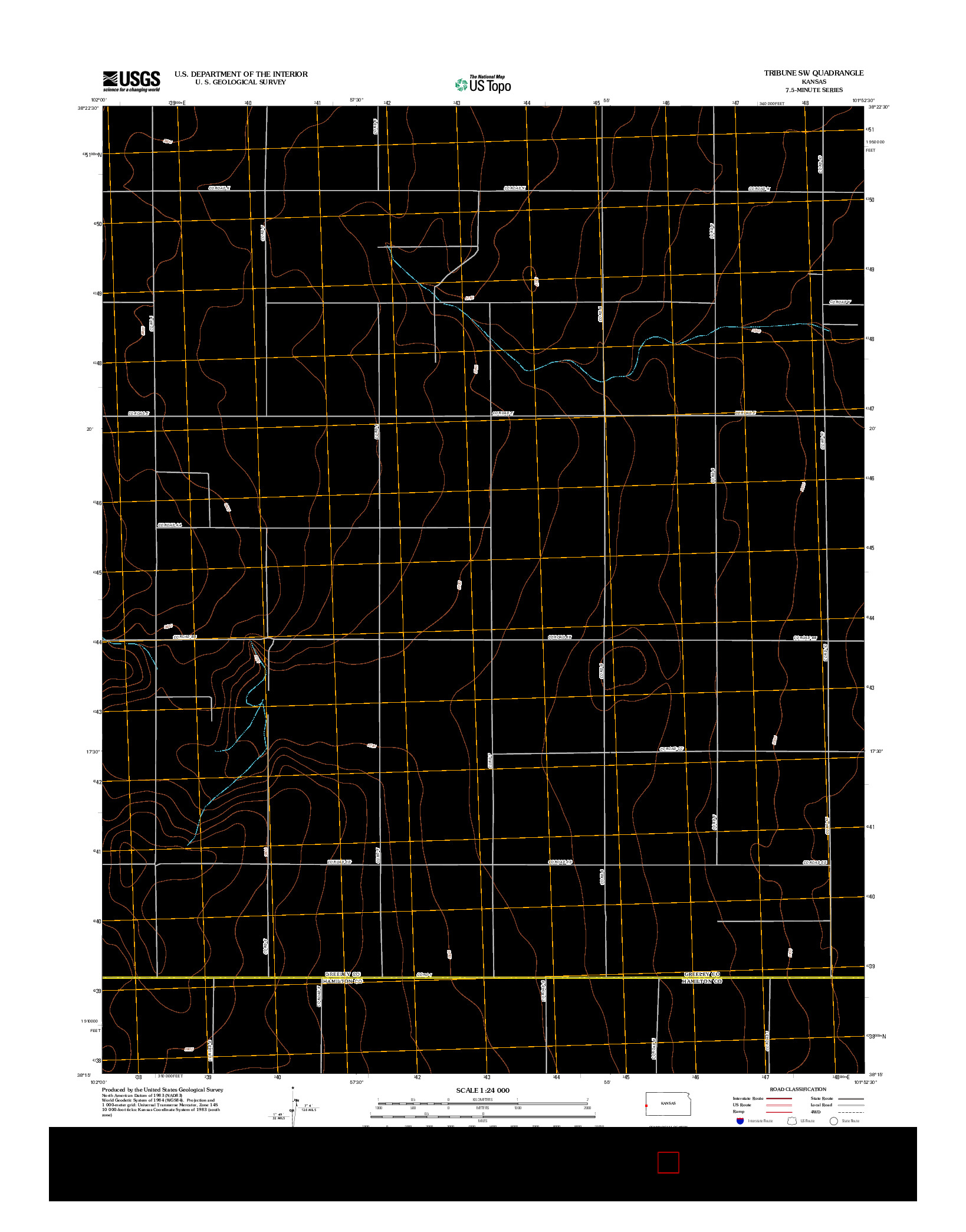 USGS US TOPO 7.5-MINUTE MAP FOR TRIBUNE SW, KS 2012