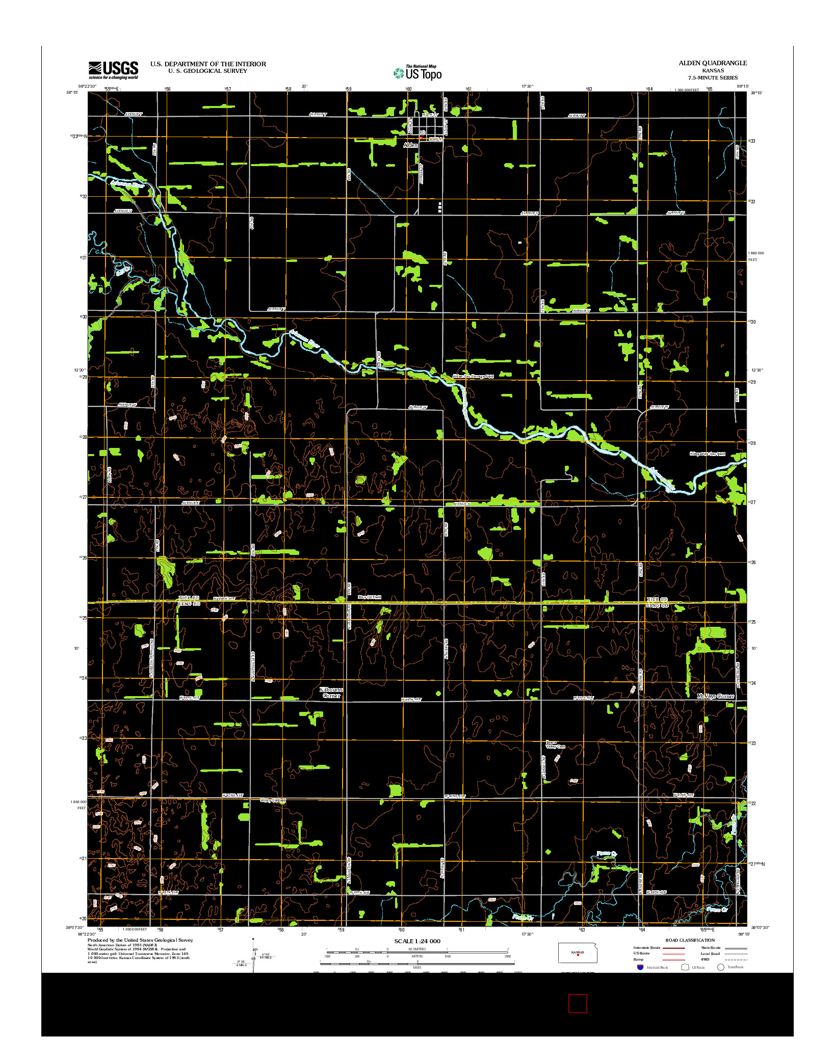 USGS US TOPO 7.5-MINUTE MAP FOR ALDEN, KS 2012