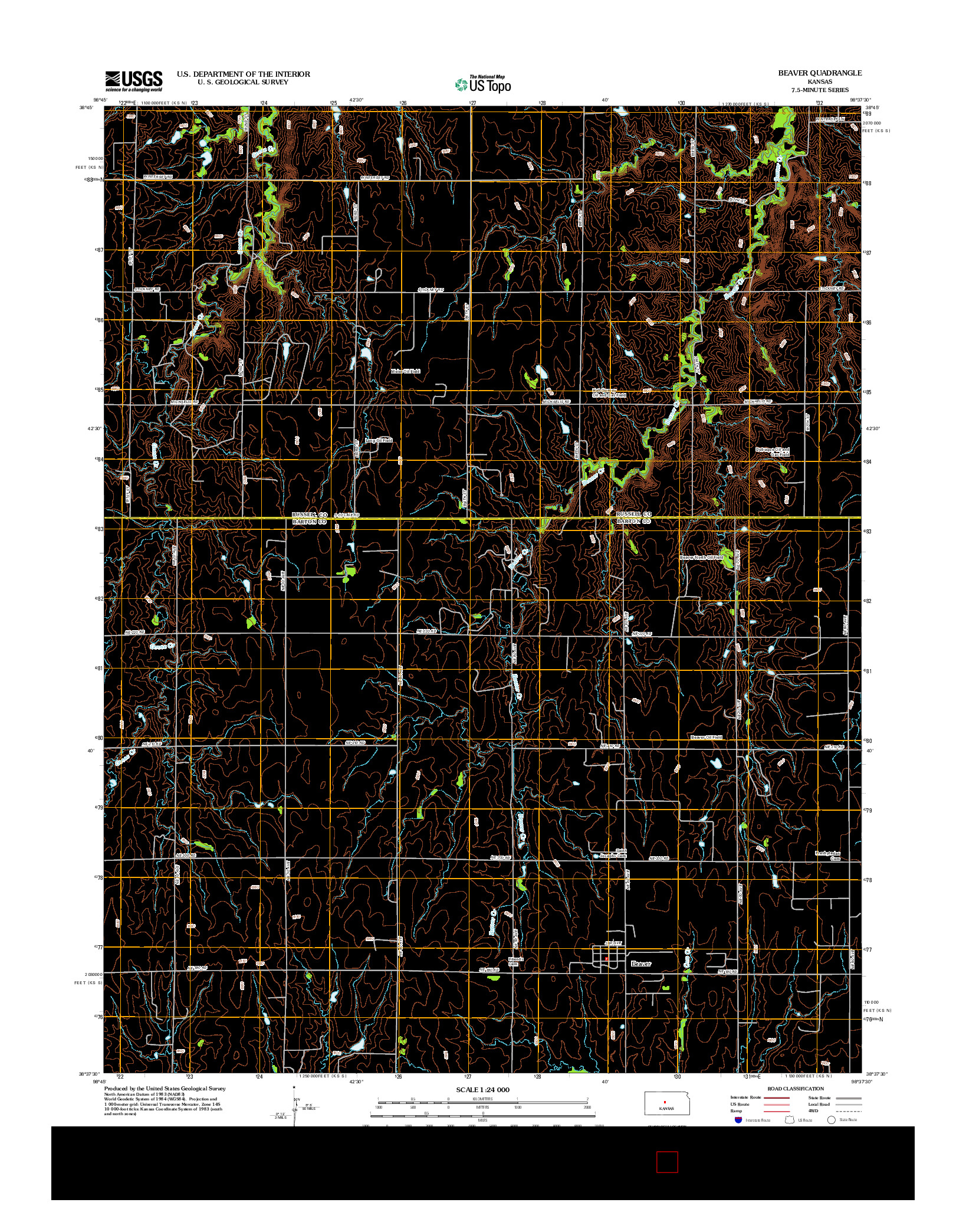 USGS US TOPO 7.5-MINUTE MAP FOR BEAVER, KS 2012