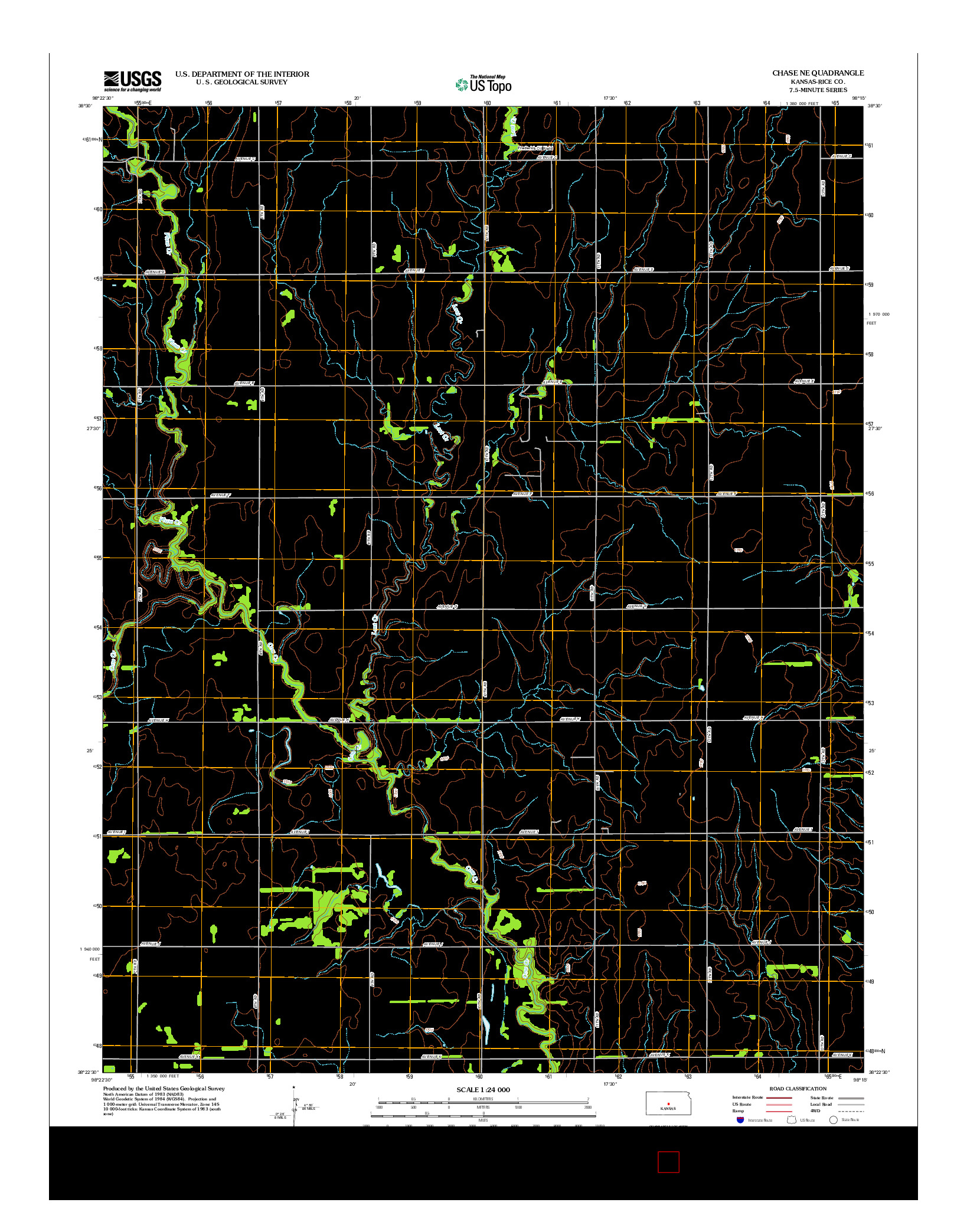 USGS US TOPO 7.5-MINUTE MAP FOR CHASE NE, KS 2012