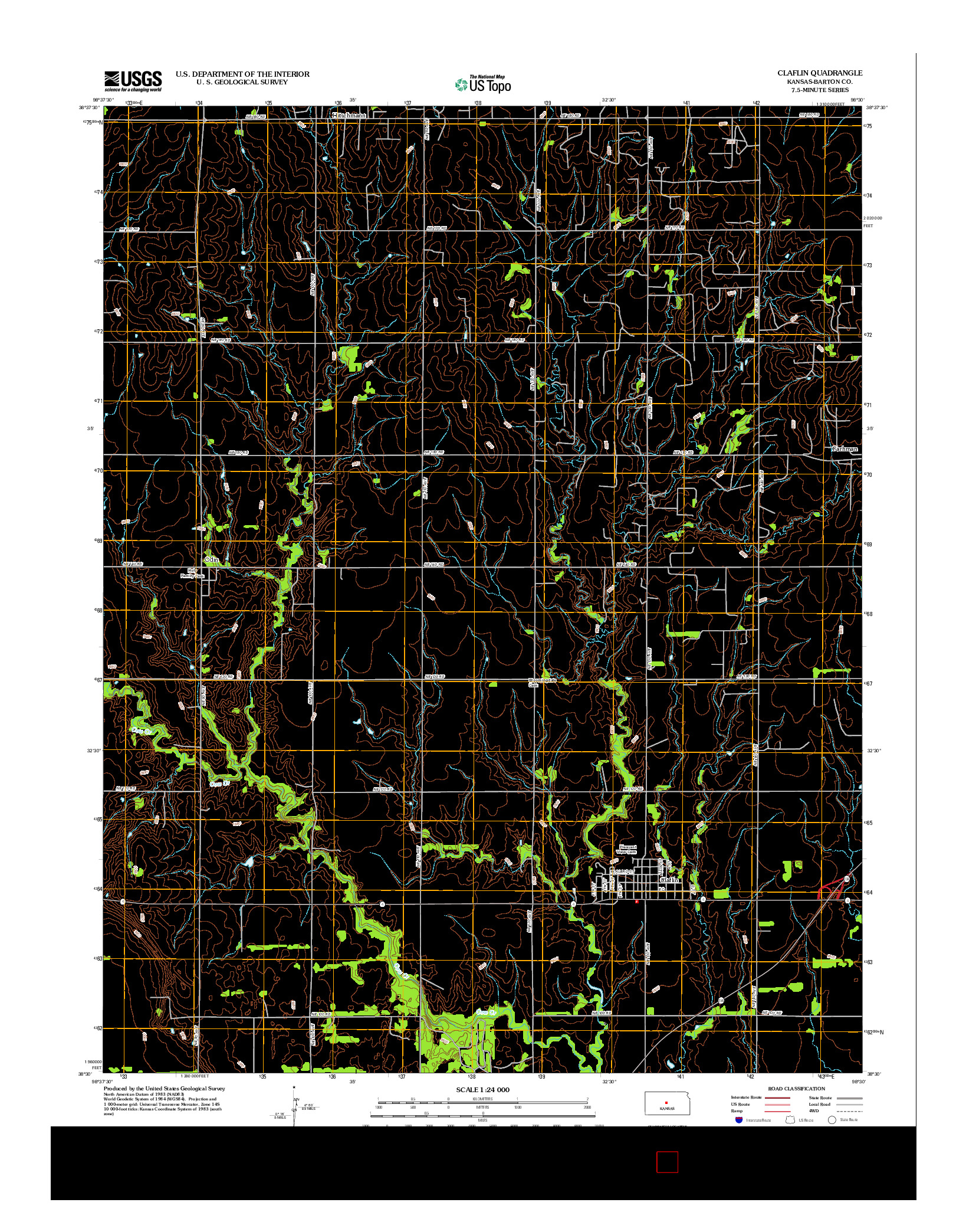 USGS US TOPO 7.5-MINUTE MAP FOR CLAFLIN, KS 2012