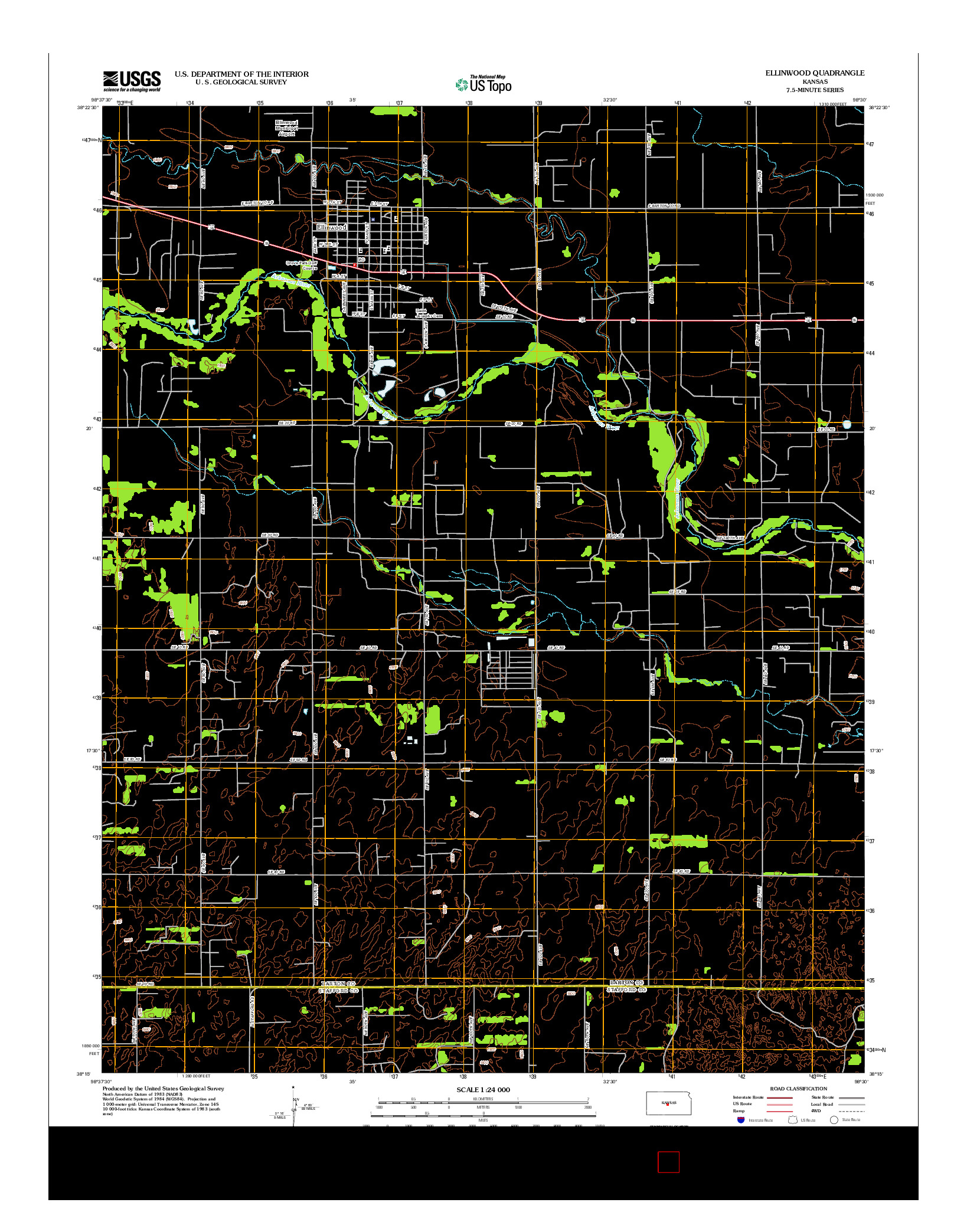 USGS US TOPO 7.5-MINUTE MAP FOR ELLINWOOD, KS 2012