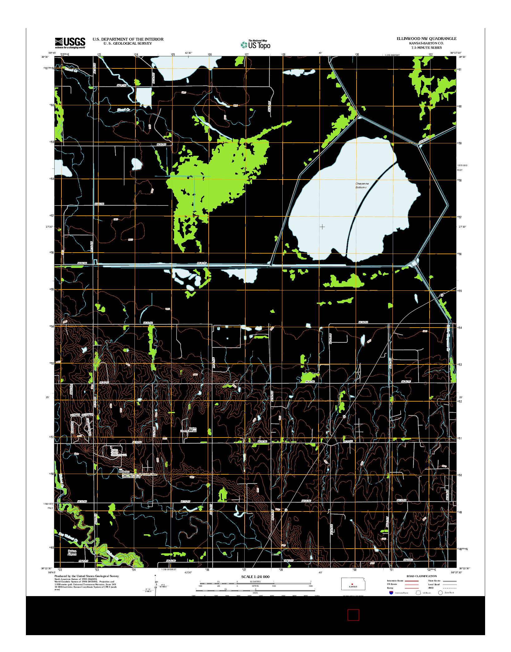 USGS US TOPO 7.5-MINUTE MAP FOR ELLINWOOD NW, KS 2012
