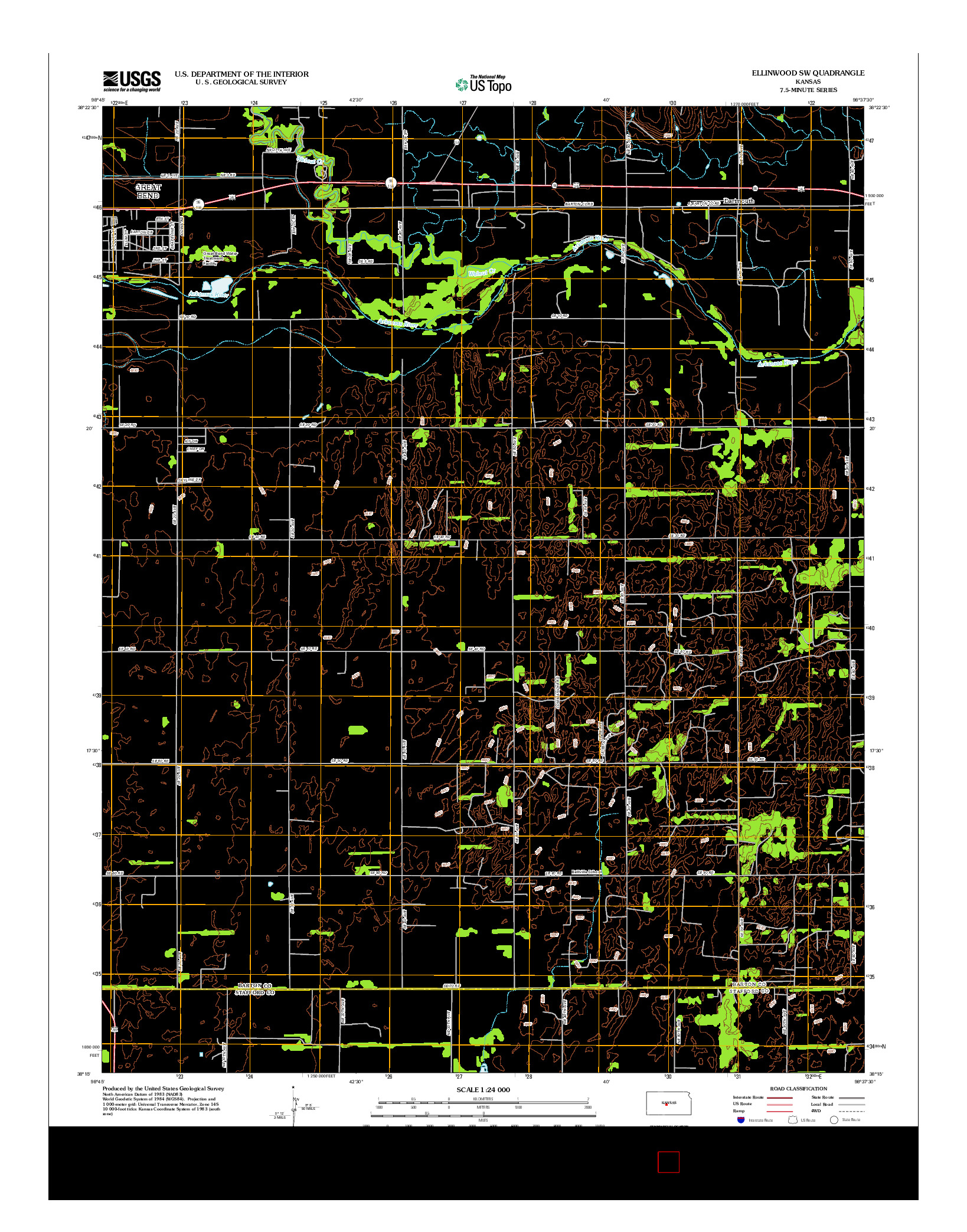 USGS US TOPO 7.5-MINUTE MAP FOR ELLINWOOD SW, KS 2012