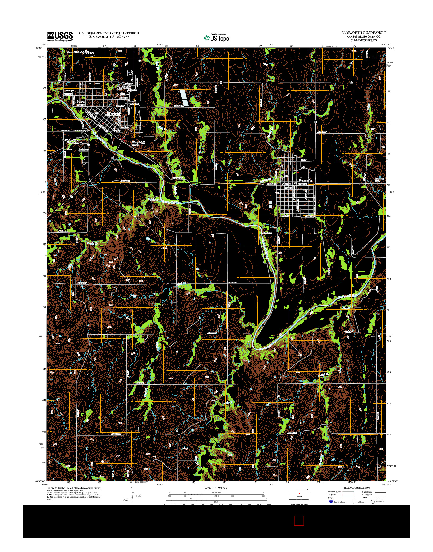 USGS US TOPO 7.5-MINUTE MAP FOR ELLSWORTH, KS 2012