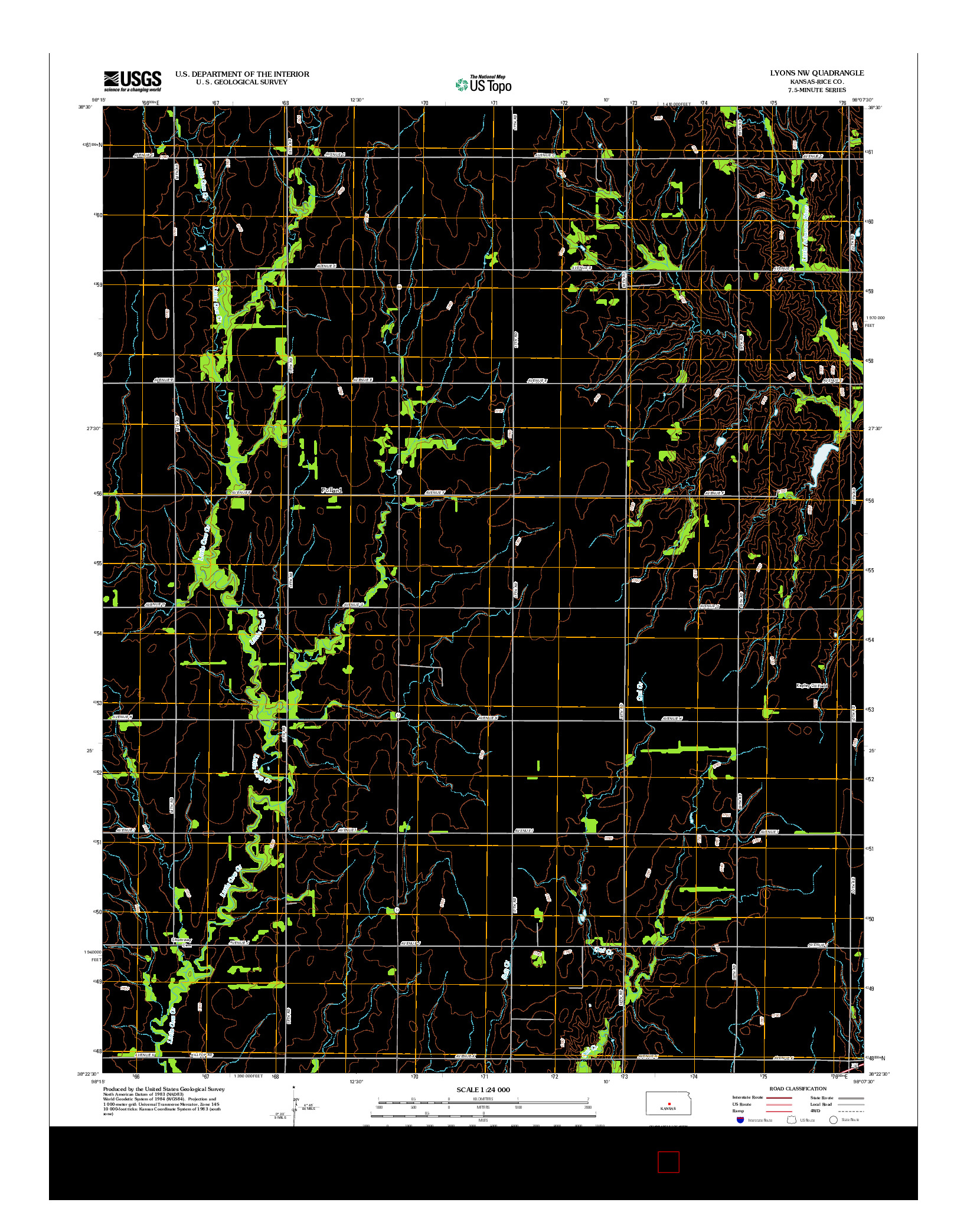 USGS US TOPO 7.5-MINUTE MAP FOR LYONS NW, KS 2012