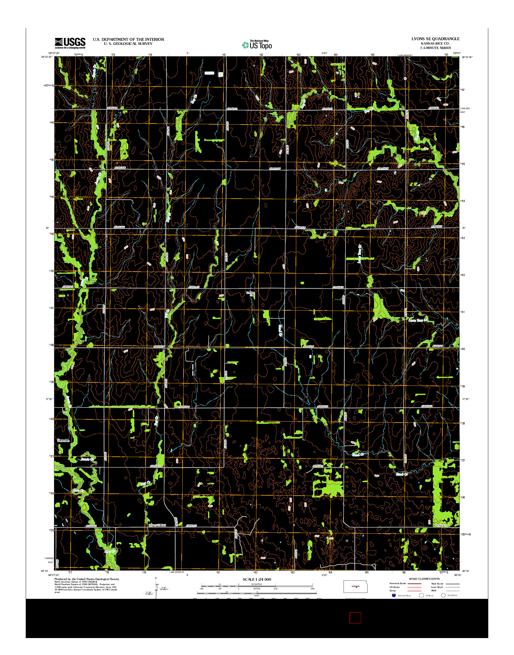 USGS US TOPO 7.5-MINUTE MAP FOR LYONS SE, KS 2012