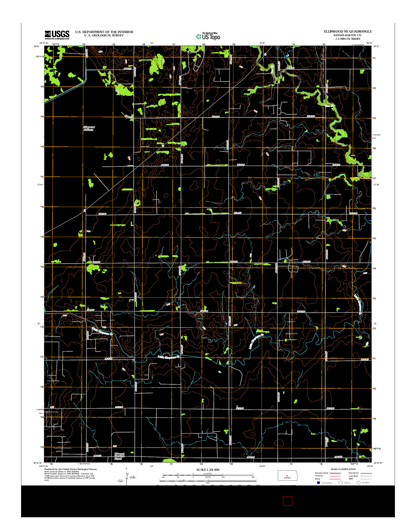 USGS US TOPO 7.5-MINUTE MAP FOR ELLINWOOD NE, KS 2012
