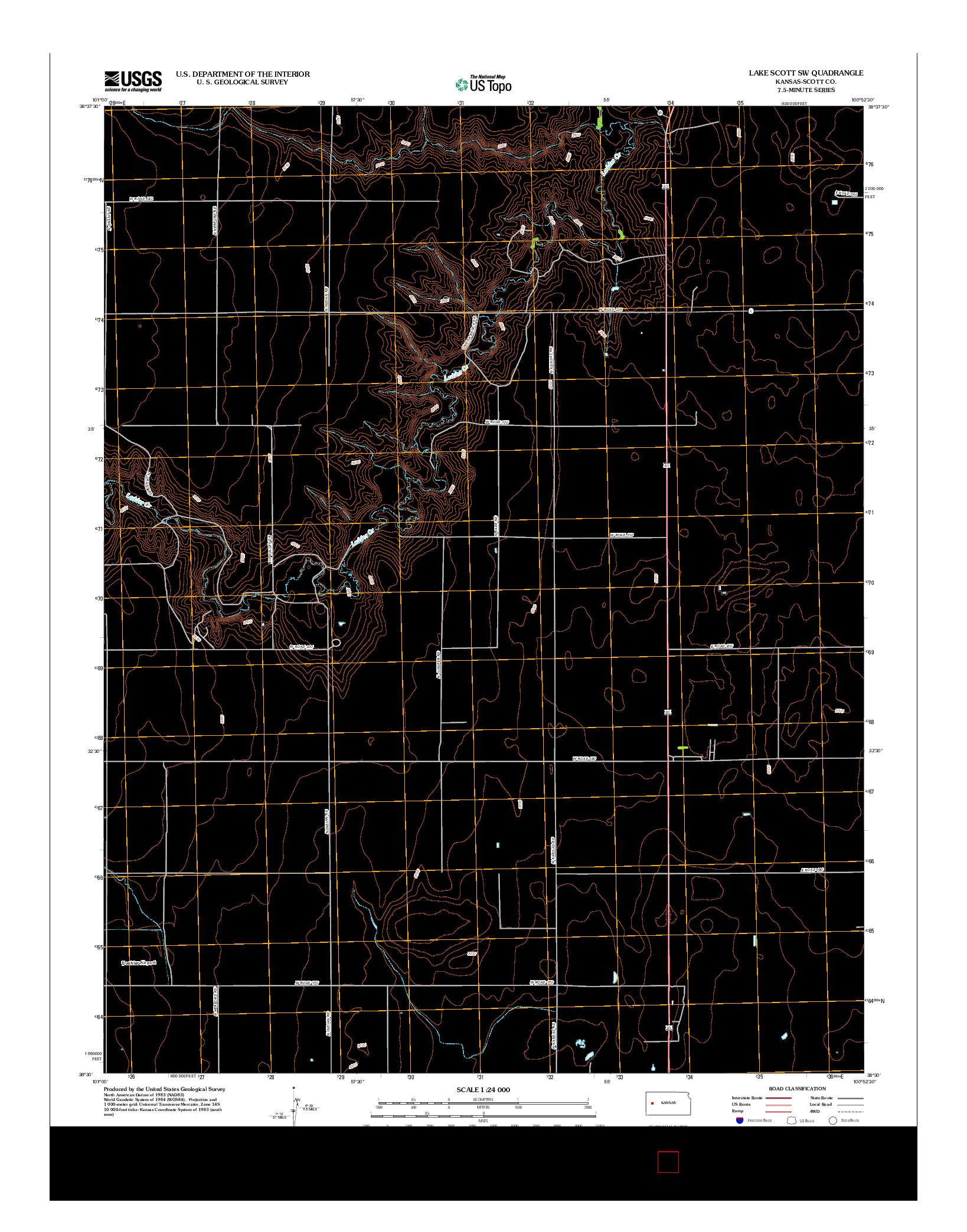 USGS US TOPO 7.5-MINUTE MAP FOR LAKE SCOTT SW, KS 2012