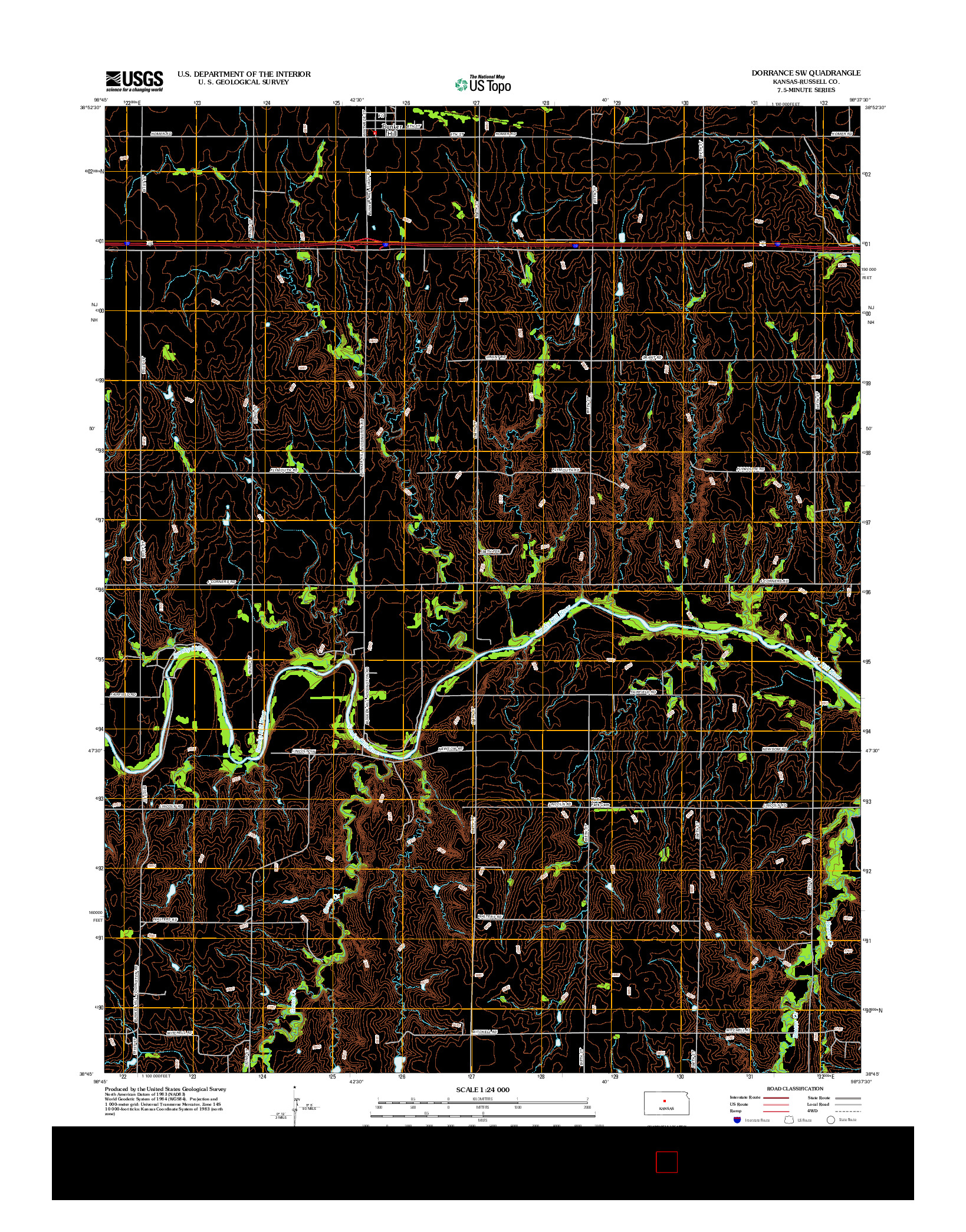 USGS US TOPO 7.5-MINUTE MAP FOR DORRANCE SW, KS 2012