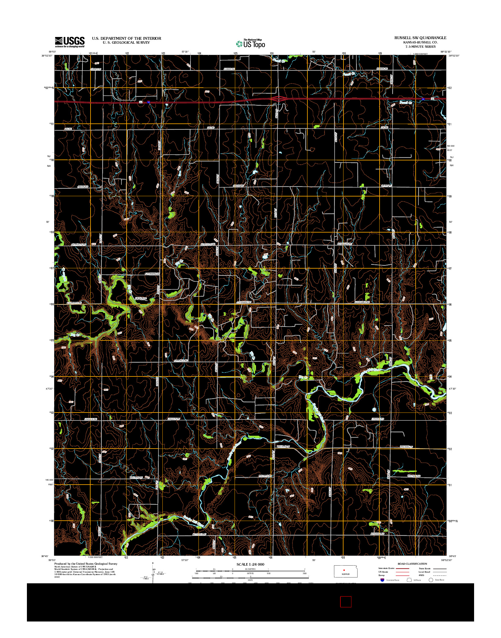 USGS US TOPO 7.5-MINUTE MAP FOR RUSSELL SW, KS 2012