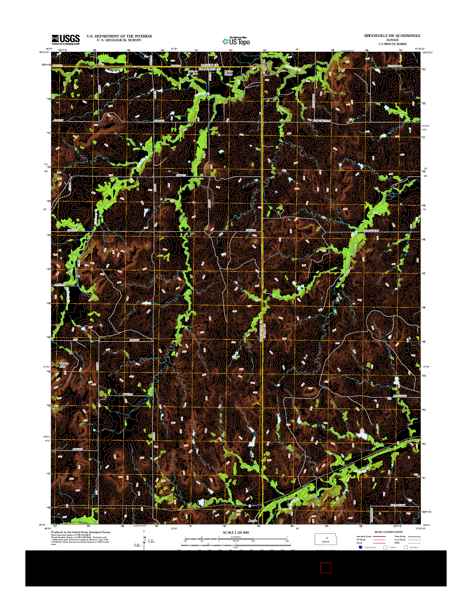 USGS US TOPO 7.5-MINUTE MAP FOR BROOKVILLE SW, KS 2012