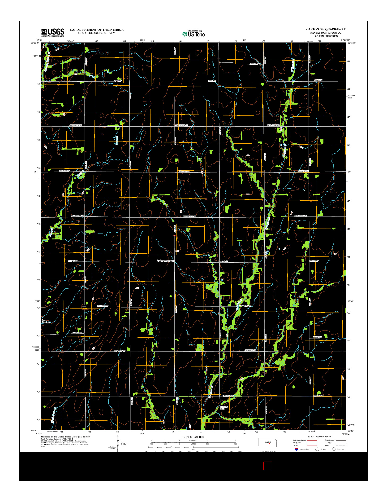 USGS US TOPO 7.5-MINUTE MAP FOR CANTON SW, KS 2012