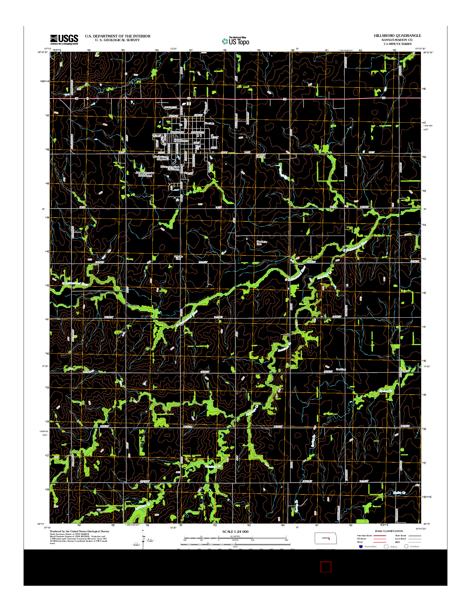 USGS US TOPO 7.5-MINUTE MAP FOR HILLSBORO, KS 2012