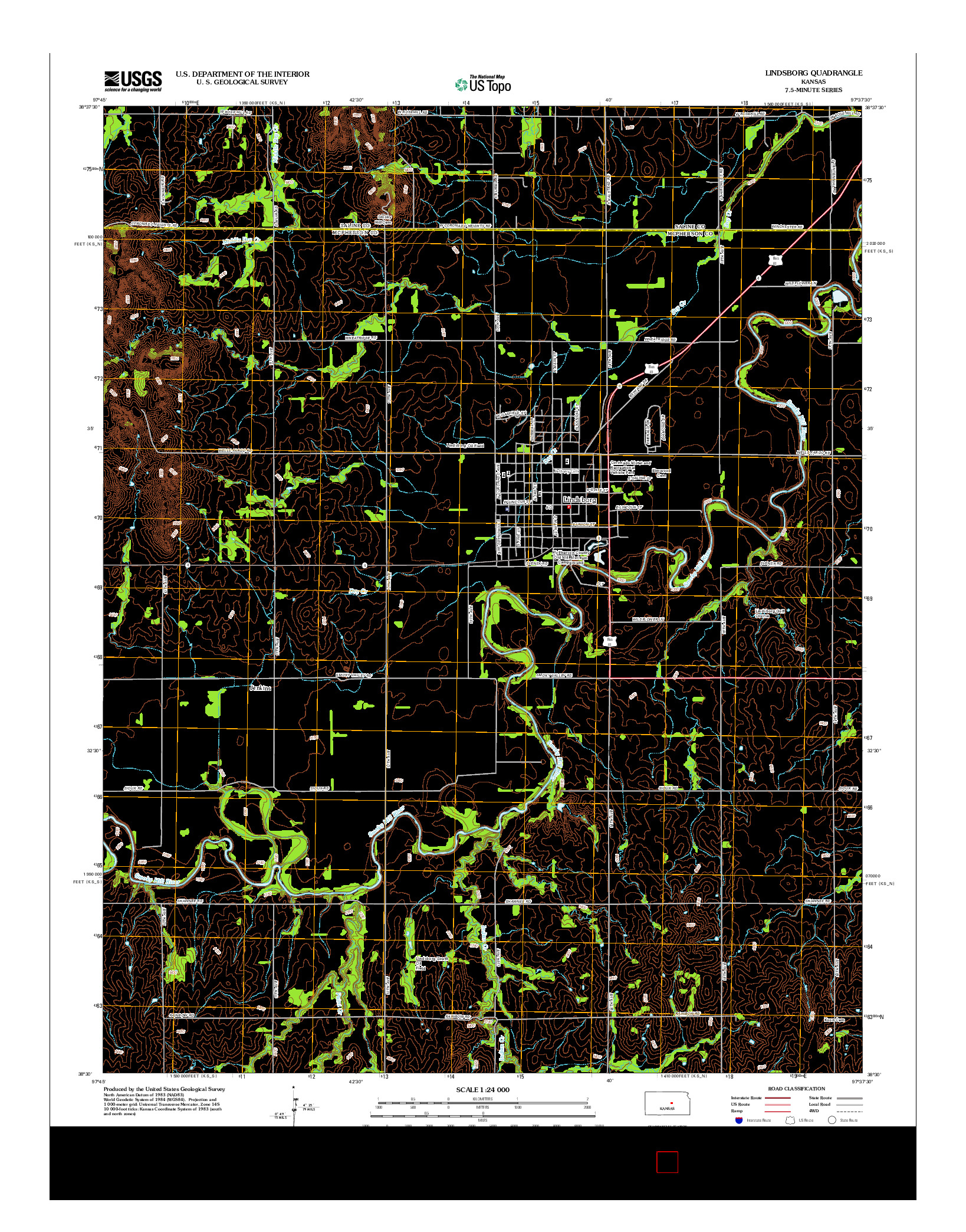 USGS US TOPO 7.5-MINUTE MAP FOR LINDSBORG, KS 2012