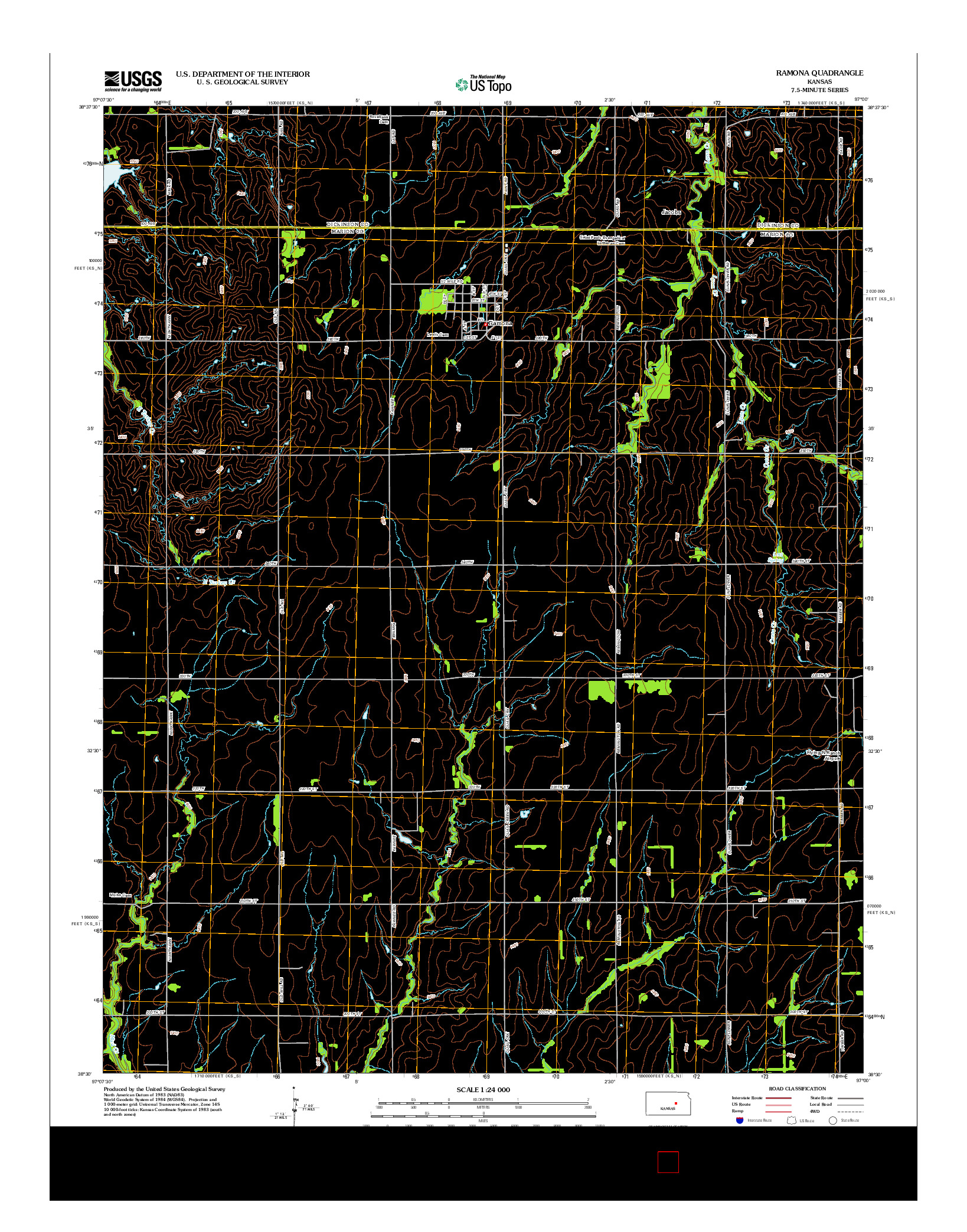 USGS US TOPO 7.5-MINUTE MAP FOR RAMONA, KS 2012