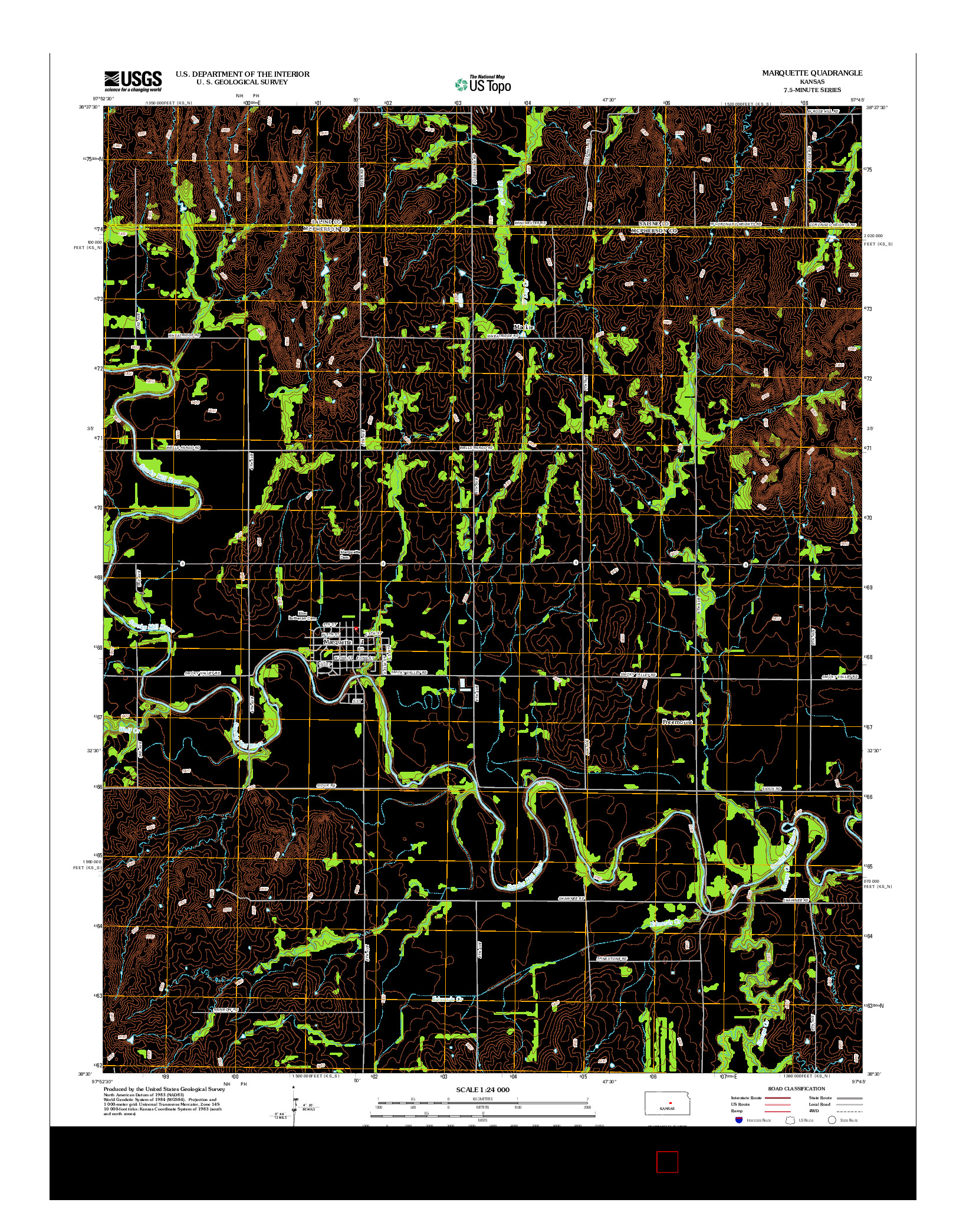 USGS US TOPO 7.5-MINUTE MAP FOR MARQUETTE, KS 2012