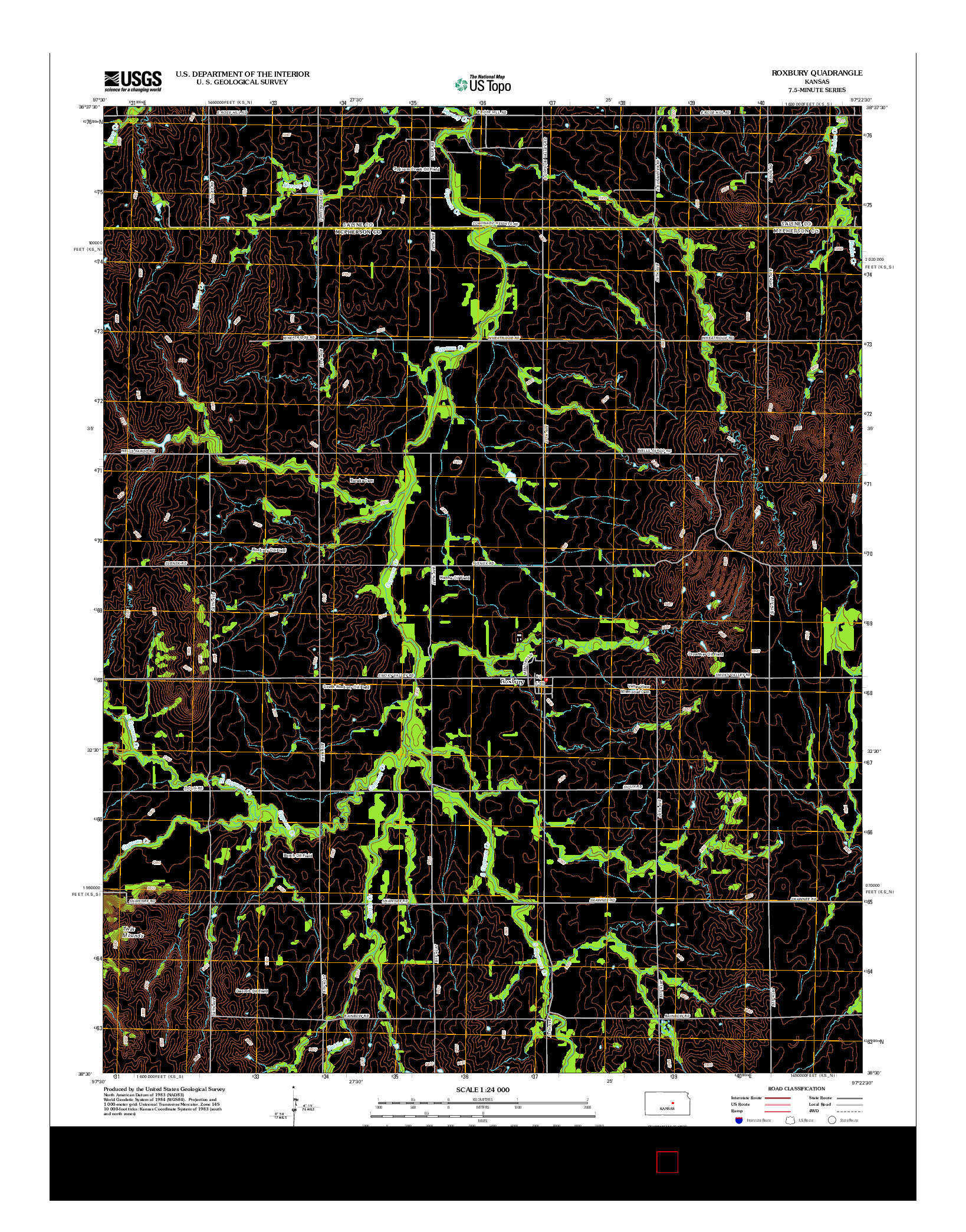 USGS US TOPO 7.5-MINUTE MAP FOR ROXBURY, KS 2012