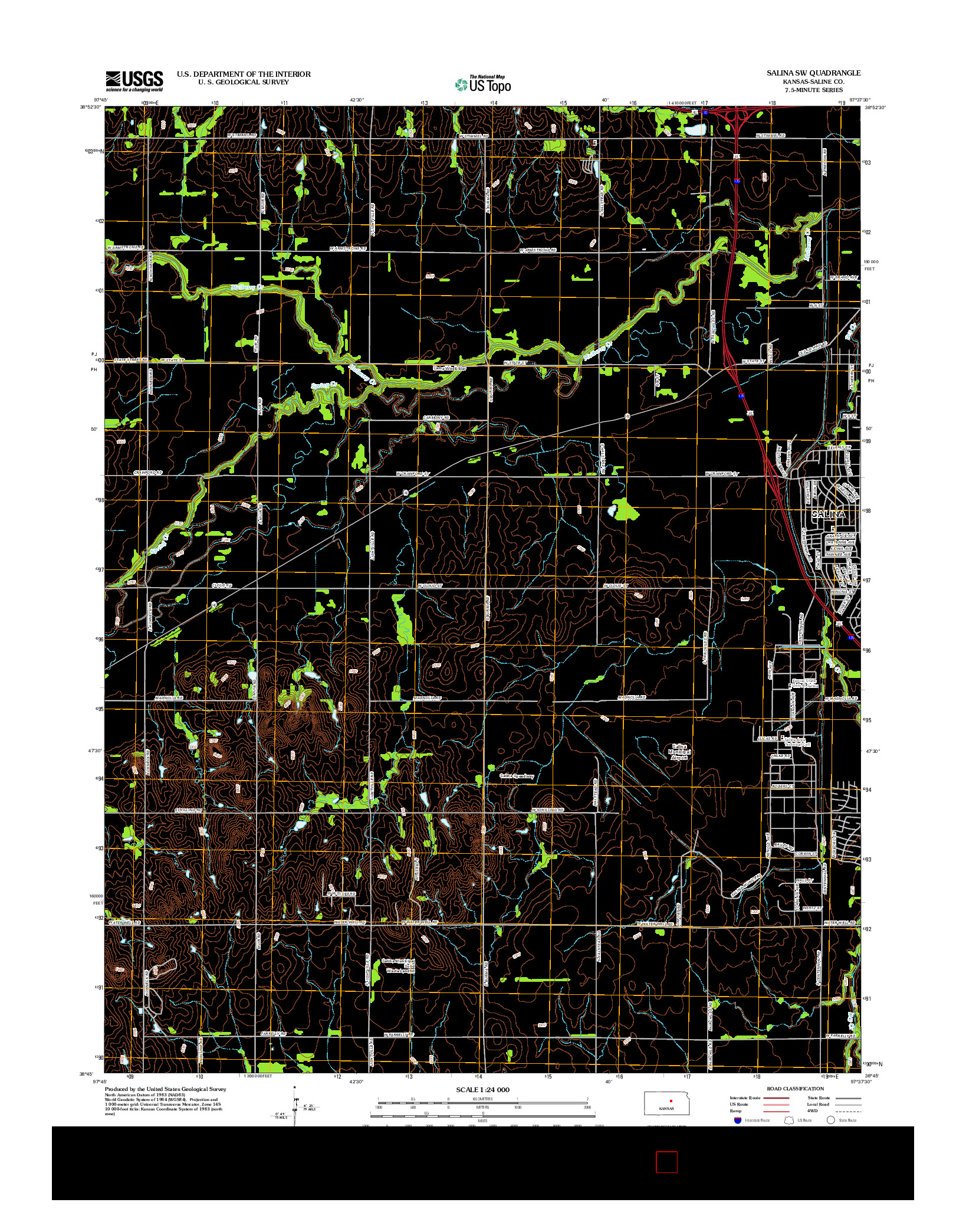 USGS US TOPO 7.5-MINUTE MAP FOR SALINA SW, KS 2012