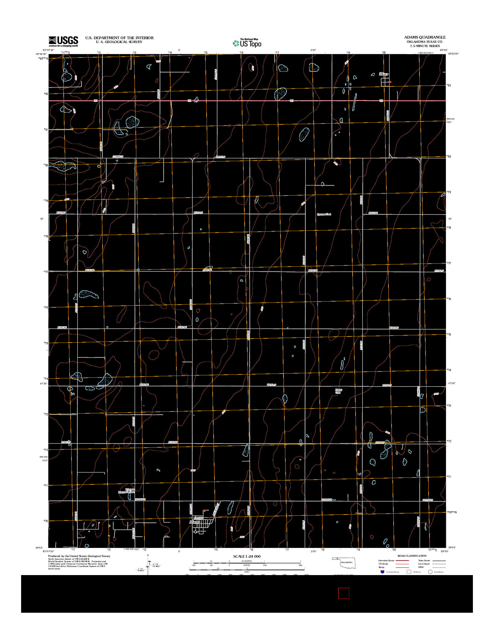 USGS US TOPO 7.5-MINUTE MAP FOR ADAMS, OK 2012