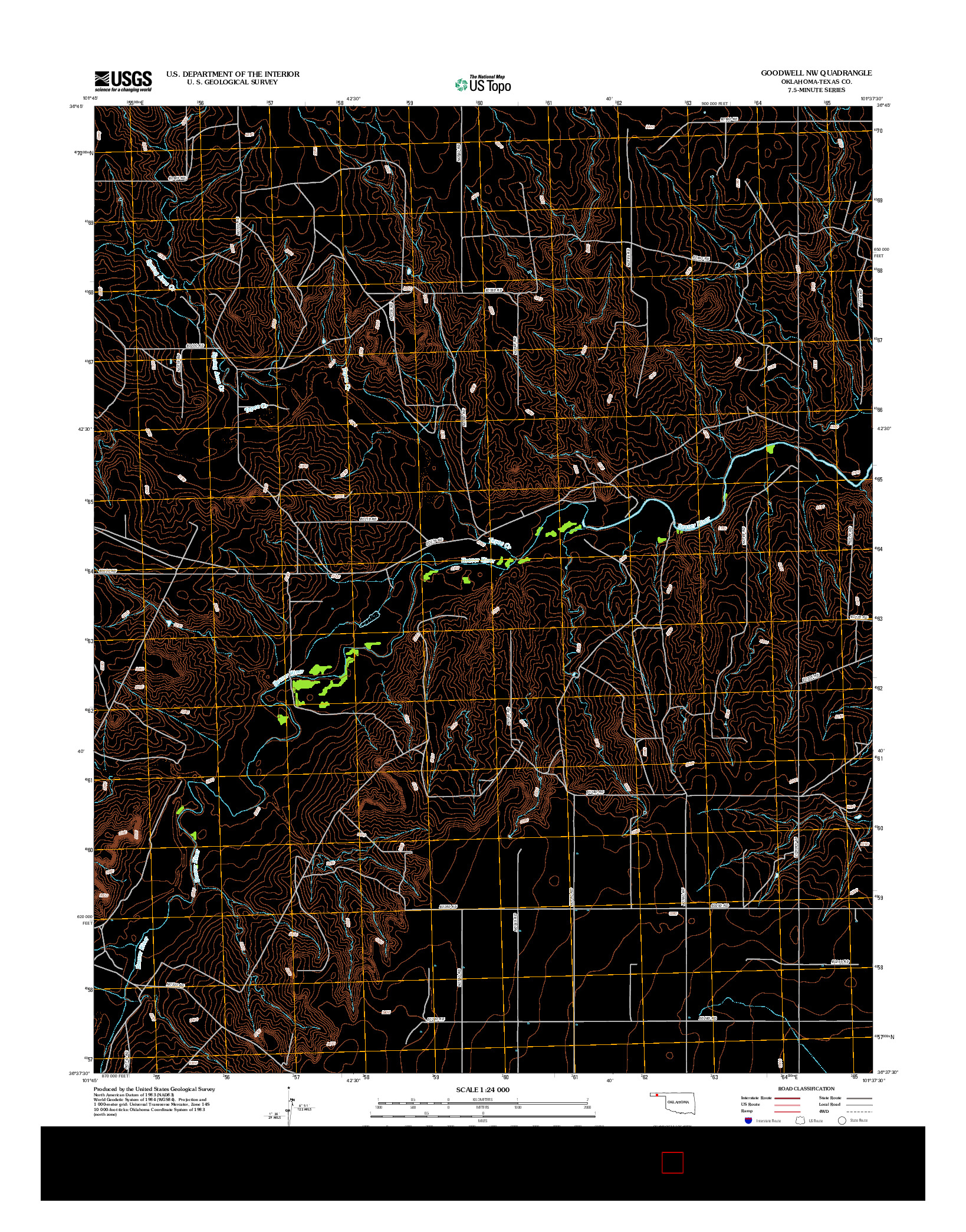 USGS US TOPO 7.5-MINUTE MAP FOR GOODWELL NW, OK 2012
