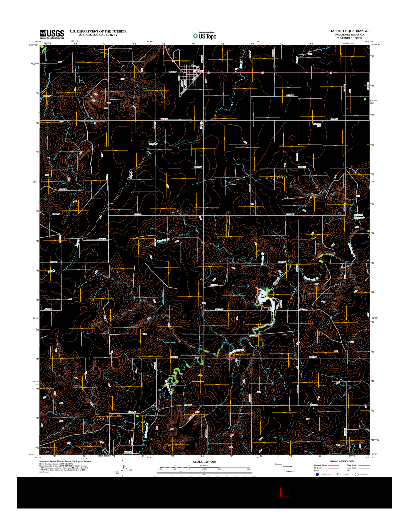 USGS US TOPO 7.5-MINUTE MAP FOR HARDESTY, OK 2012