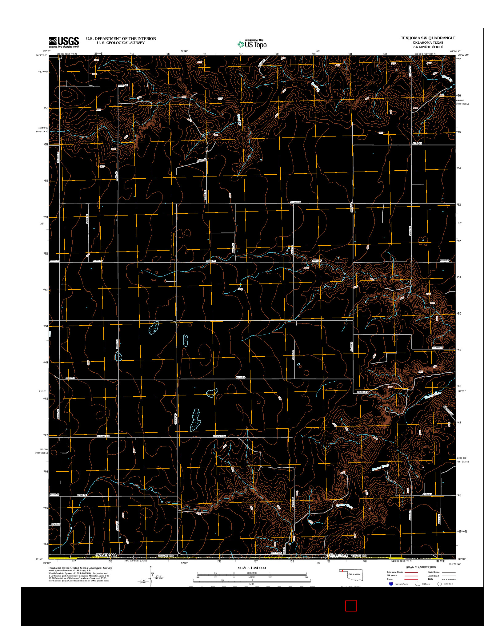 USGS US TOPO 7.5-MINUTE MAP FOR TEXHOMA SW, OK-TX 2012