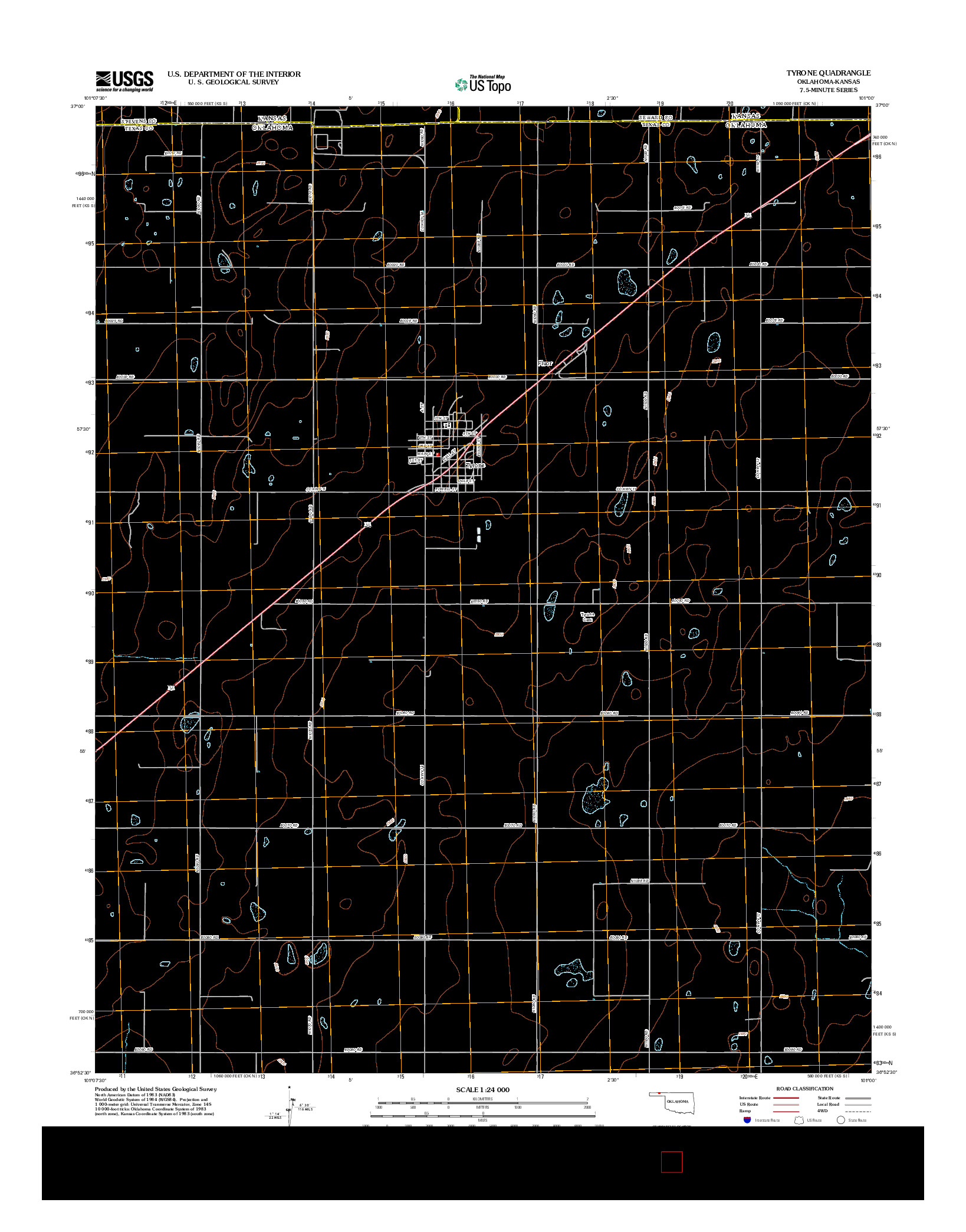 USGS US TOPO 7.5-MINUTE MAP FOR TYRONE, OK-KS 2012