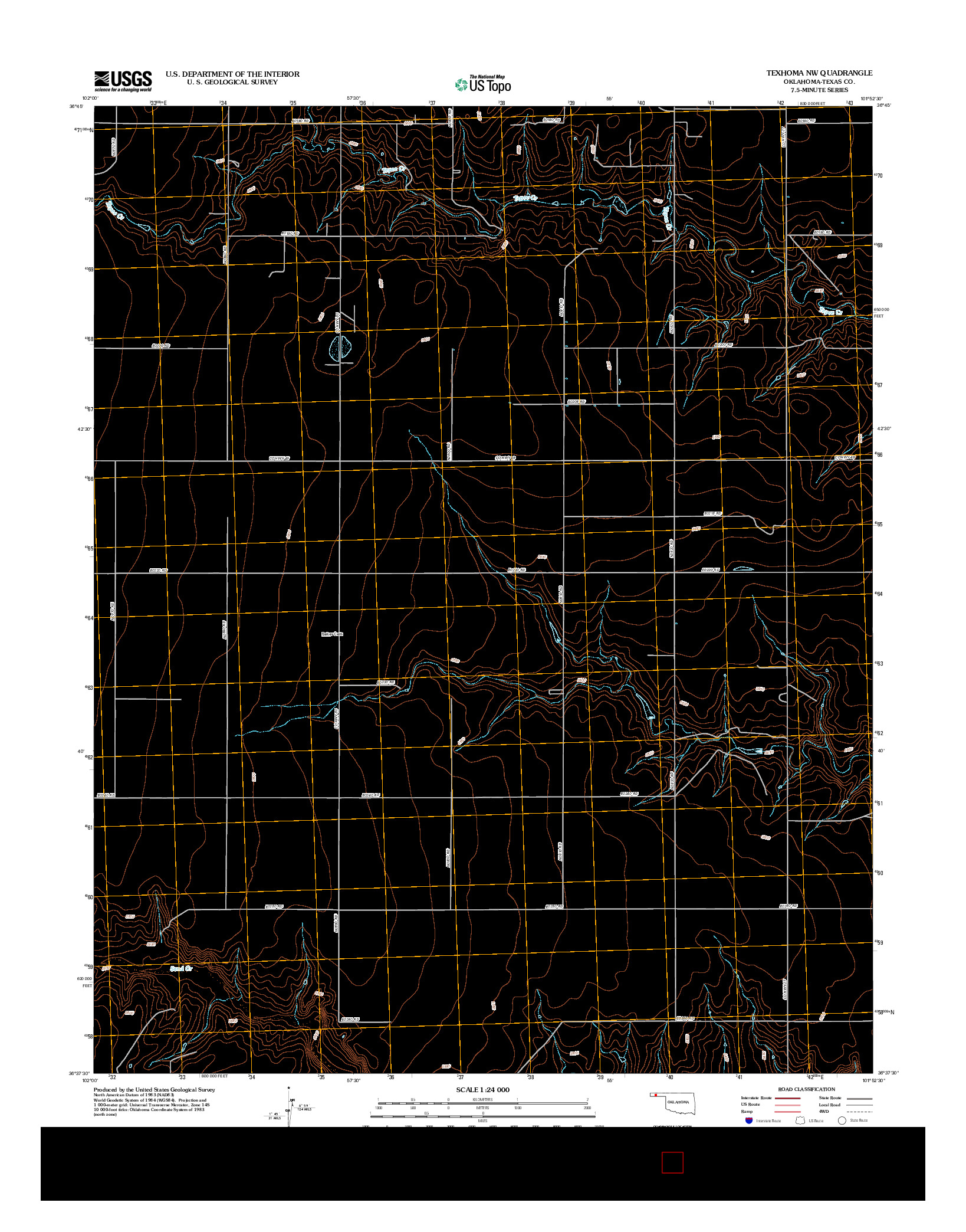 USGS US TOPO 7.5-MINUTE MAP FOR TEXHOMA NW, OK 2012