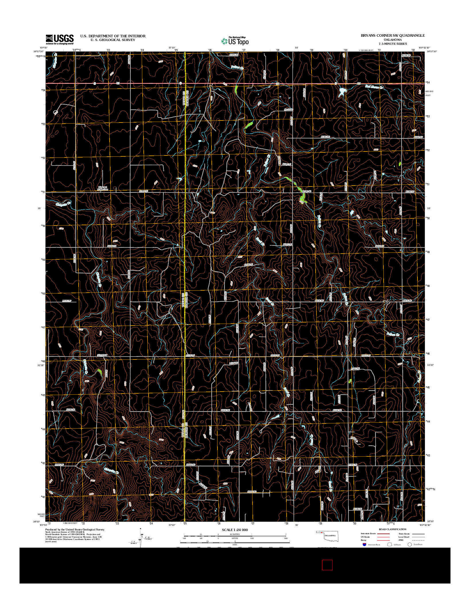 USGS US TOPO 7.5-MINUTE MAP FOR BRYANS CORNER SW, OK 2012