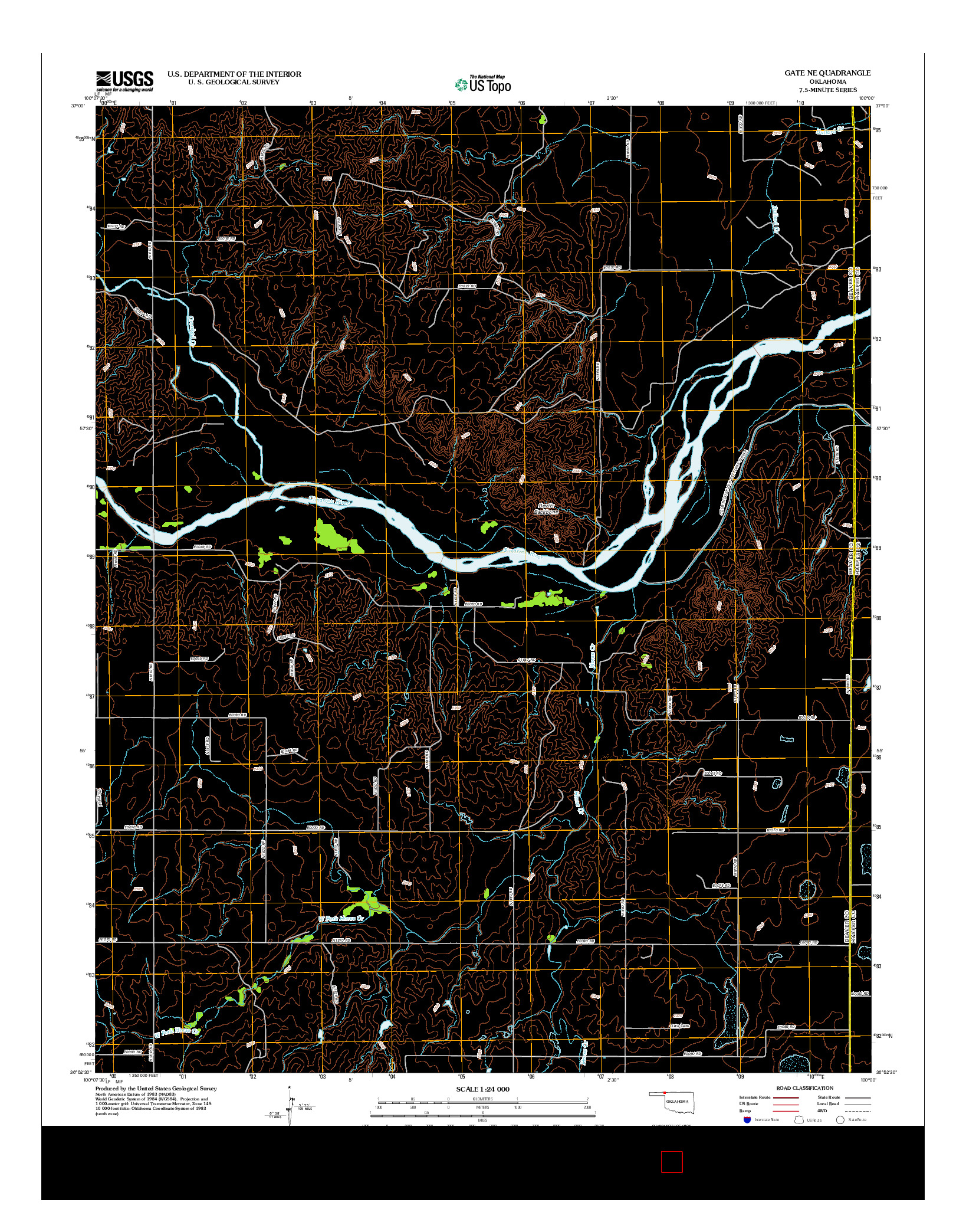 USGS US TOPO 7.5-MINUTE MAP FOR GATE NE, OK 2012