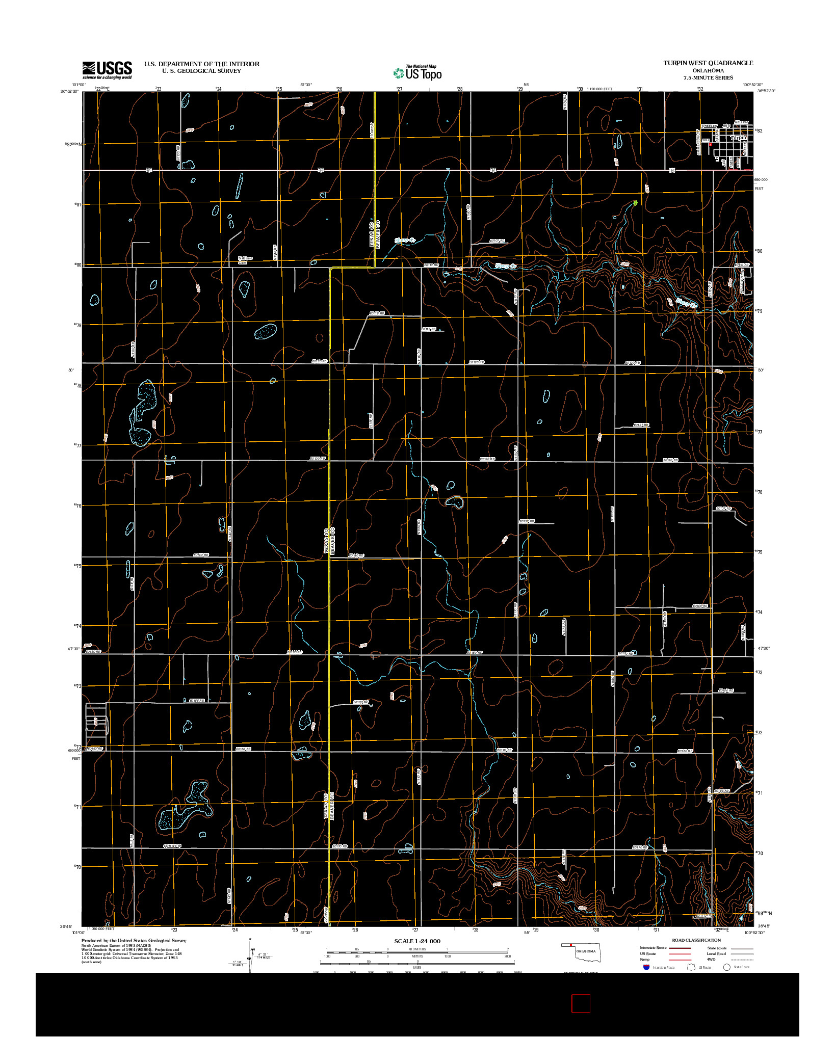 USGS US TOPO 7.5-MINUTE MAP FOR TURPIN WEST, OK 2012