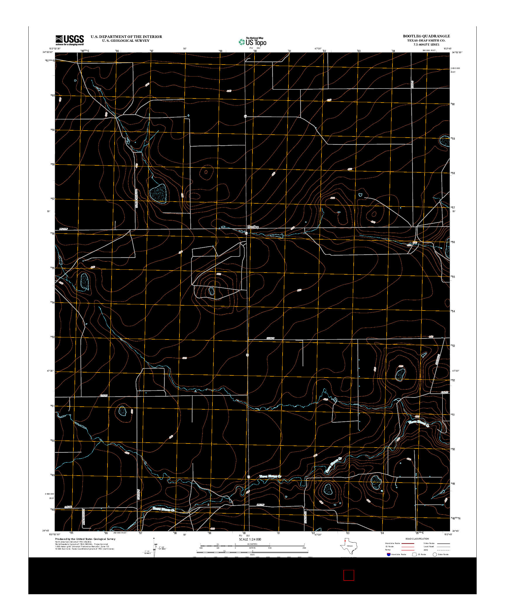 USGS US TOPO 7.5-MINUTE MAP FOR BOOTLEG, TX 2012