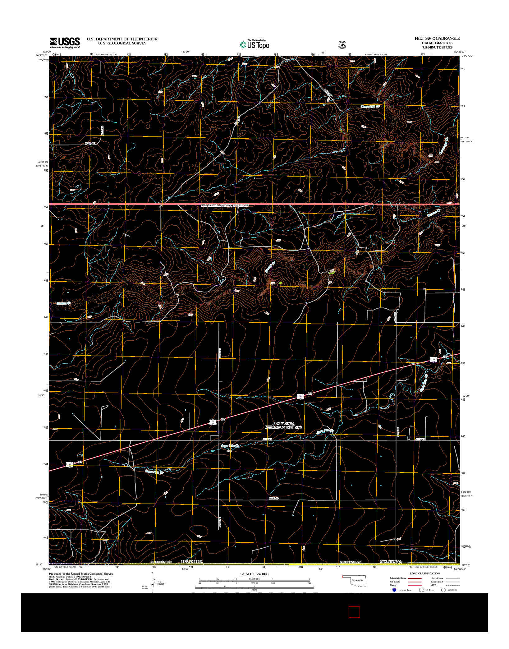 USGS US TOPO 7.5-MINUTE MAP FOR FELT SW, OK-TX 2012
