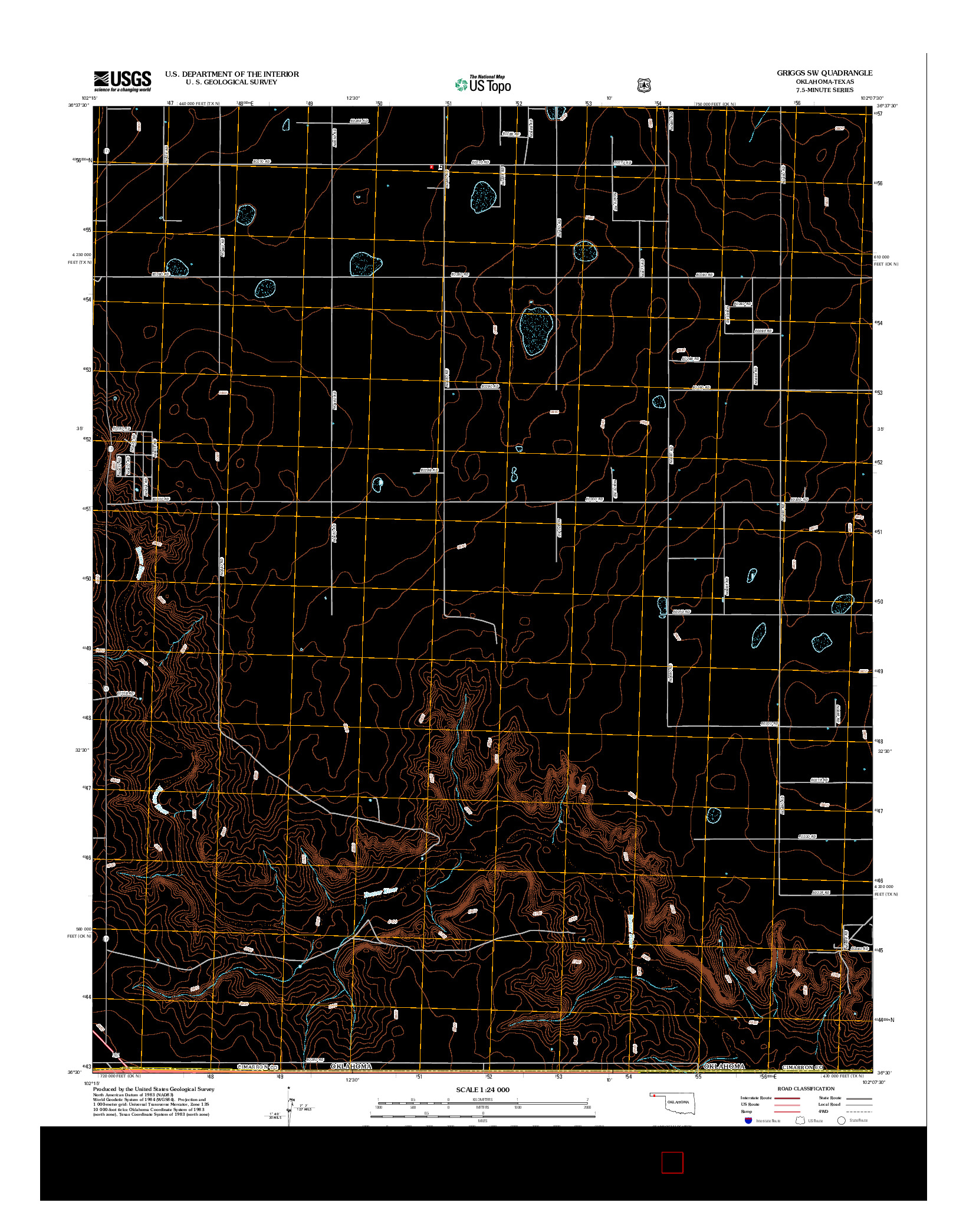 USGS US TOPO 7.5-MINUTE MAP FOR GRIGGS SW, OK-TX 2012