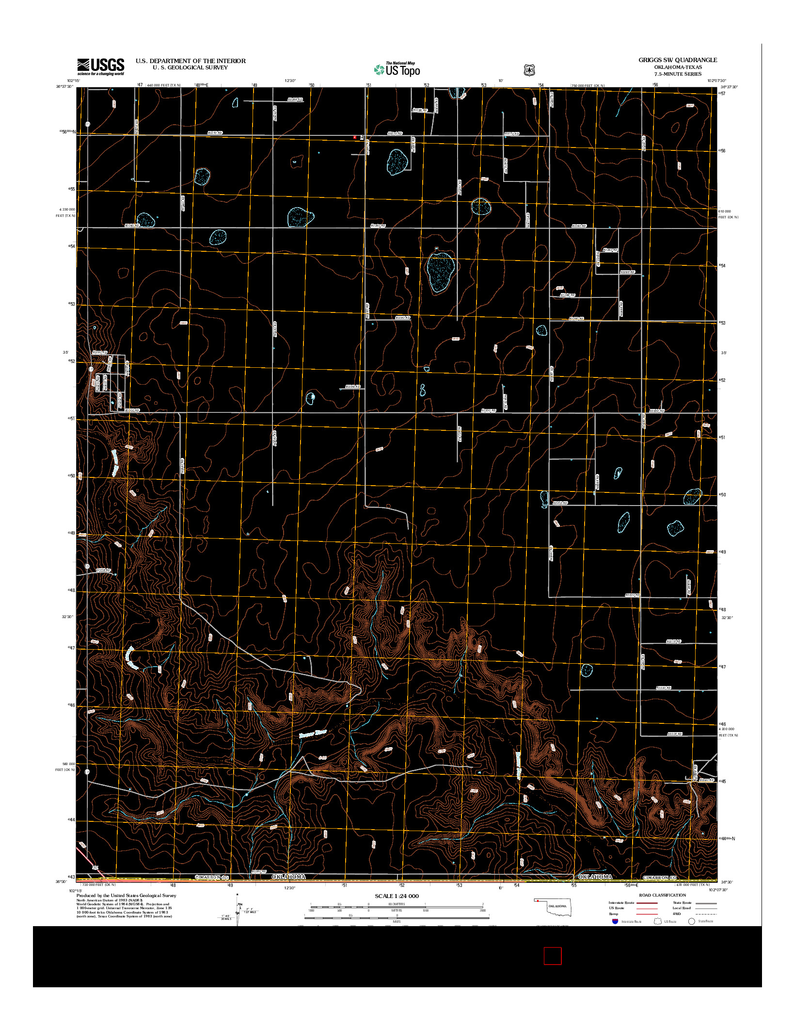 USGS US TOPO 7.5-MINUTE MAP FOR GRIGGS SW, OK-TX 2012