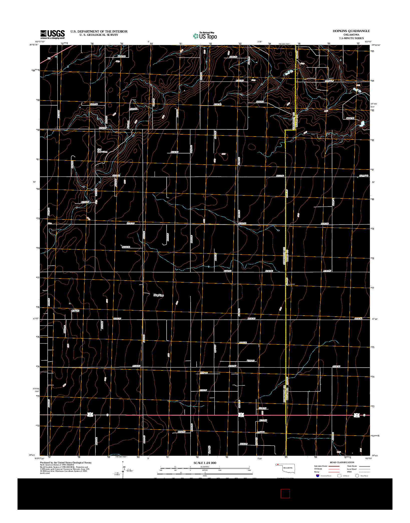 USGS US TOPO 7.5-MINUTE MAP FOR HOPKINS, OK 2012