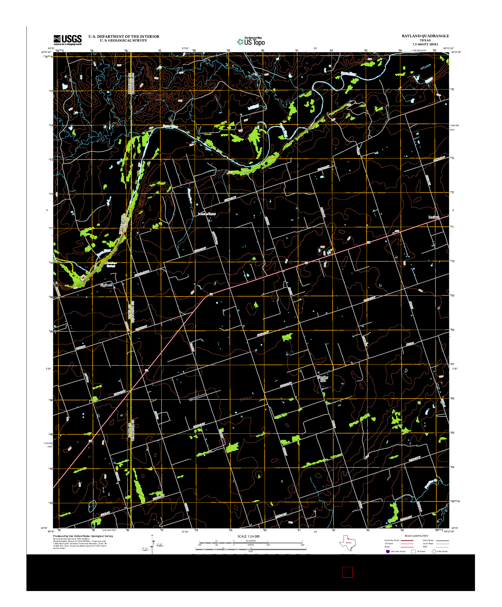 USGS US TOPO 7.5-MINUTE MAP FOR RAYLAND, TX 2012