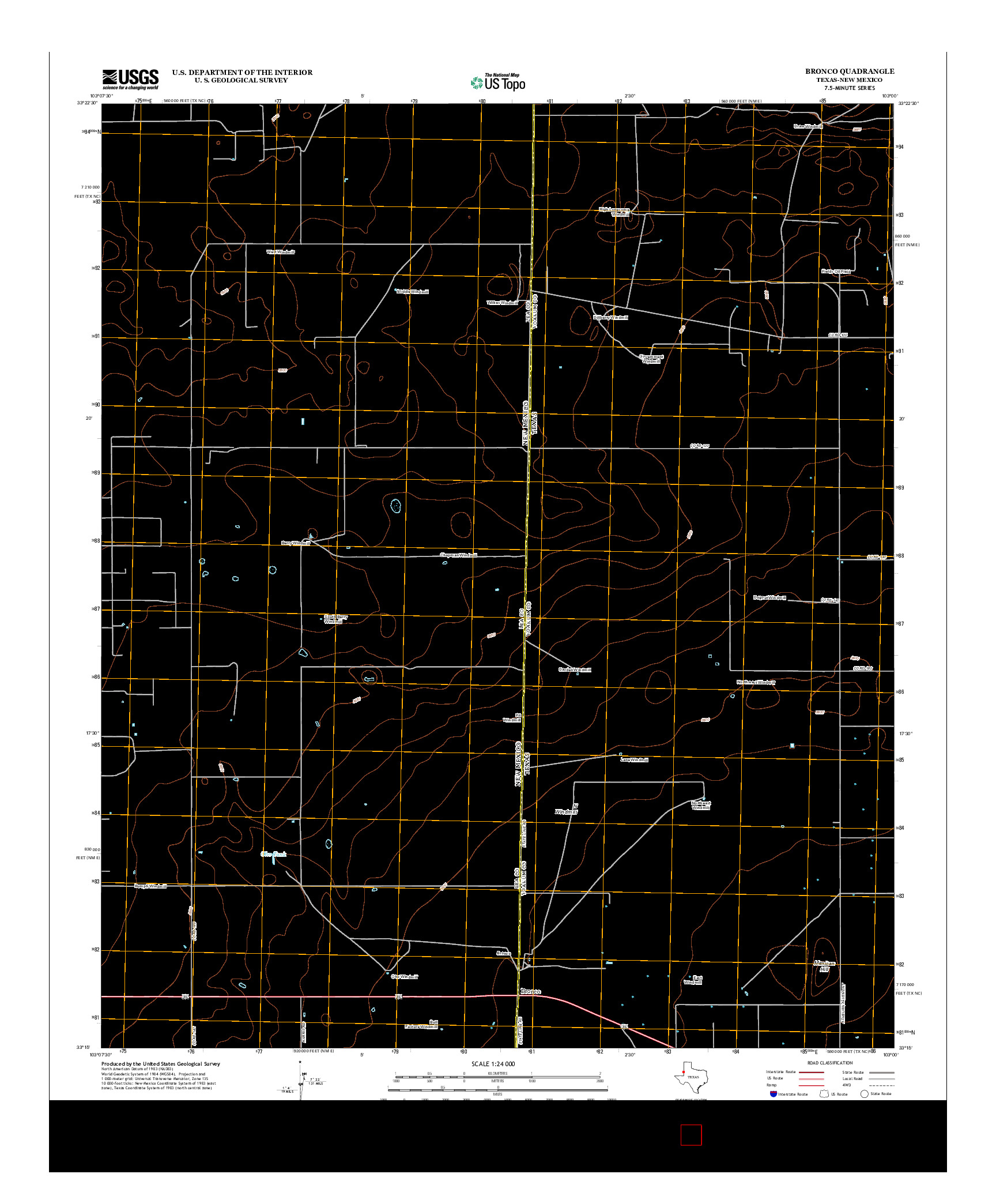 USGS US TOPO 7.5-MINUTE MAP FOR BRONCO, TX-NM 2012