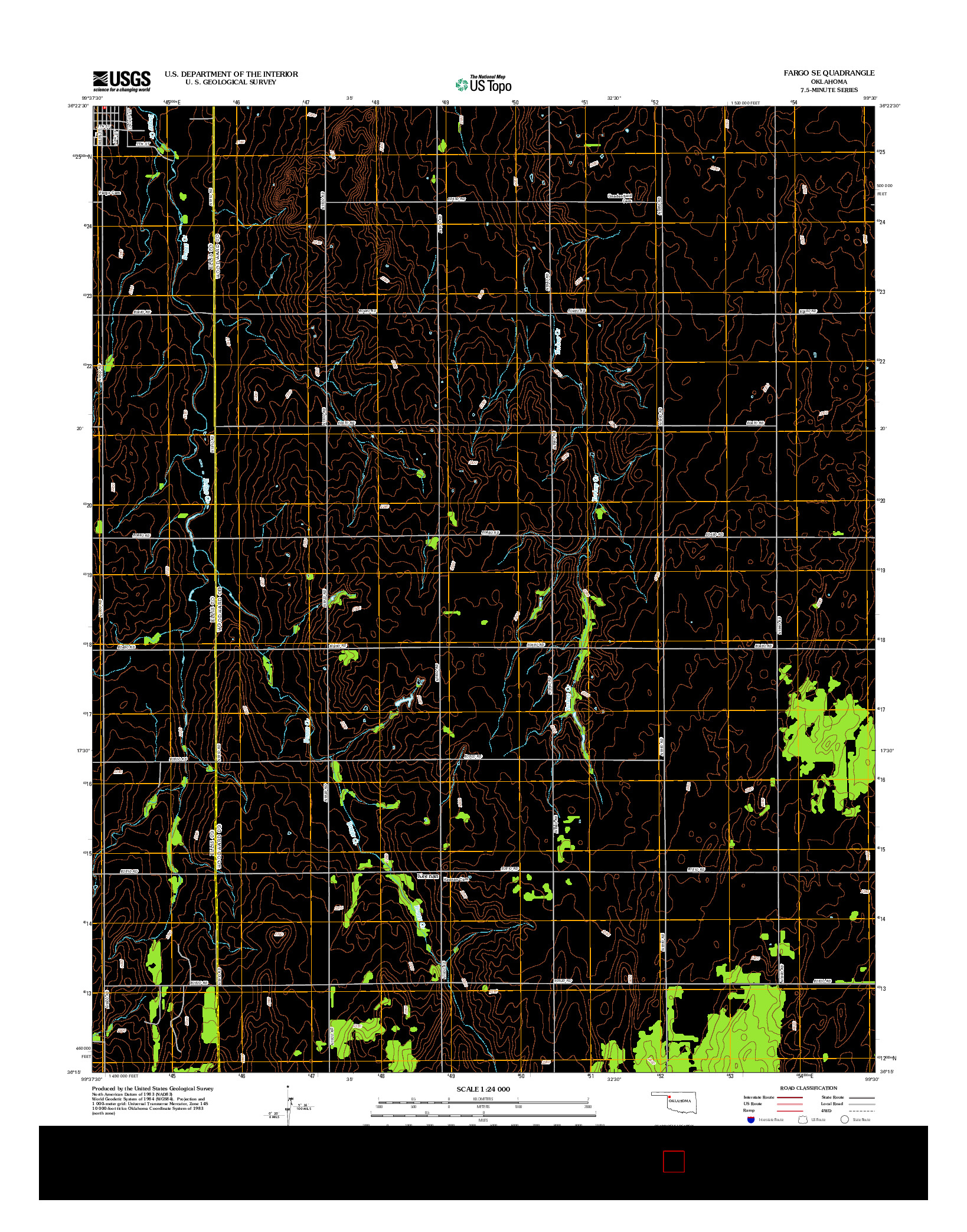 USGS US TOPO 7.5-MINUTE MAP FOR FARGO SE, OK 2012