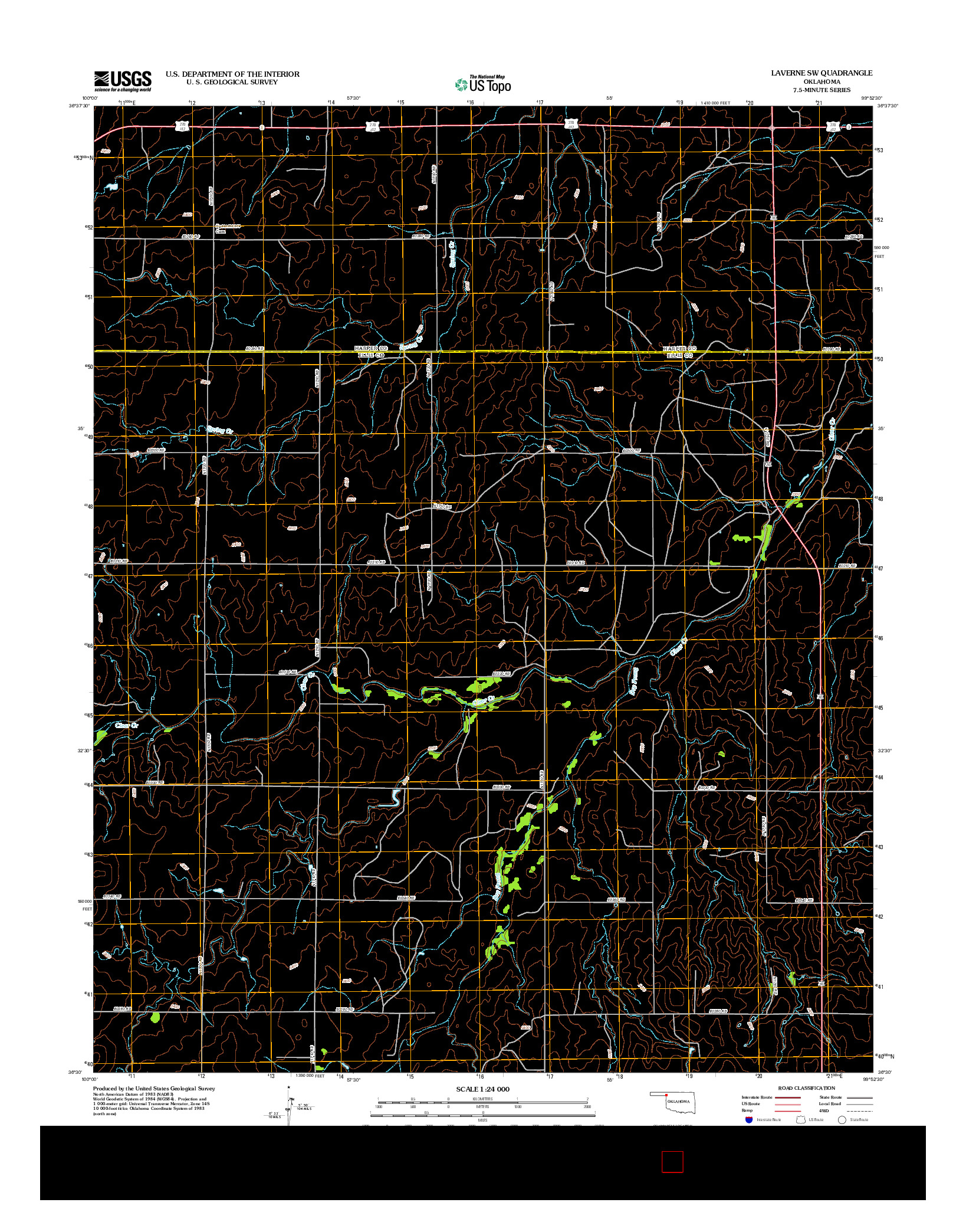 USGS US TOPO 7.5-MINUTE MAP FOR LAVERNE SW, OK 2012