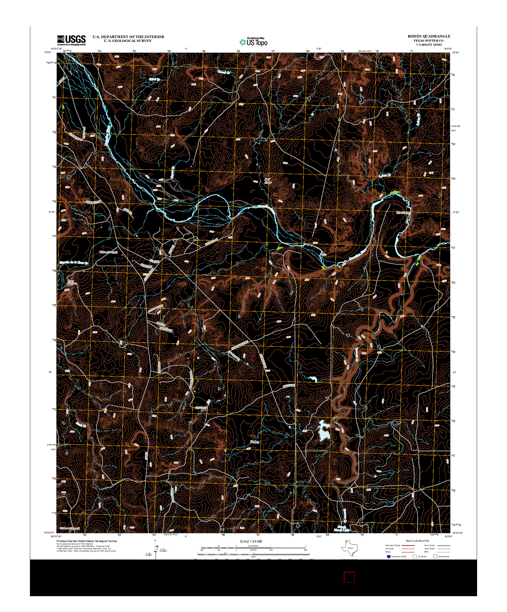 USGS US TOPO 7.5-MINUTE MAP FOR BODEN, TX 2012