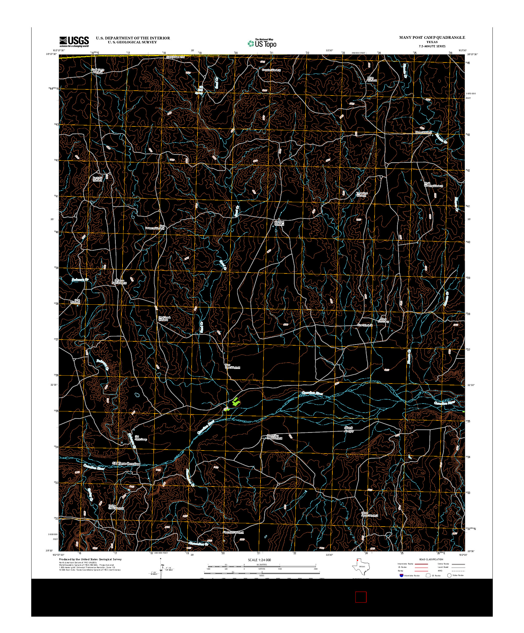 USGS US TOPO 7.5-MINUTE MAP FOR MANY POST CAMP, TX 2012