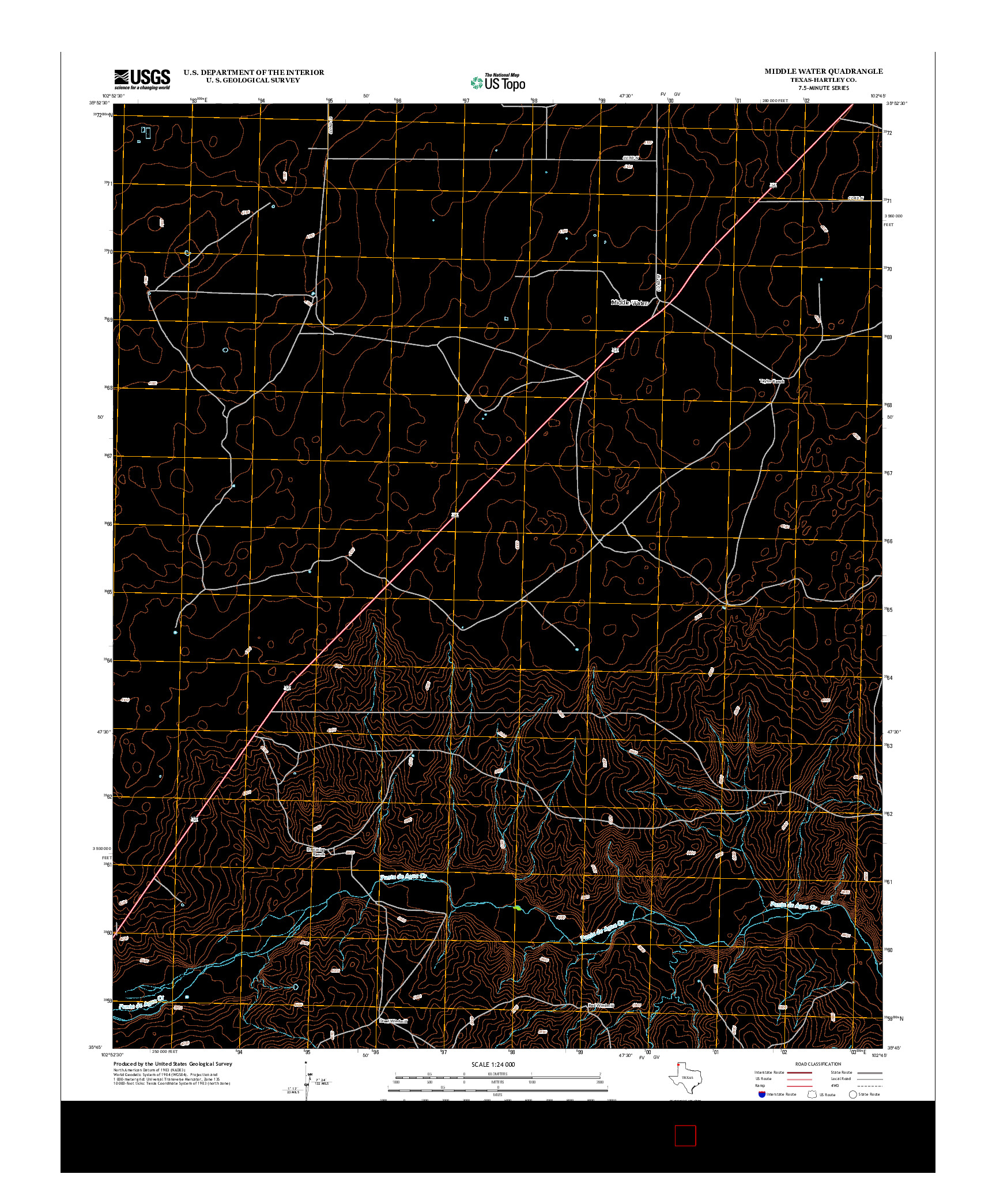 USGS US TOPO 7.5-MINUTE MAP FOR MIDDLE WATER, TX 2012
