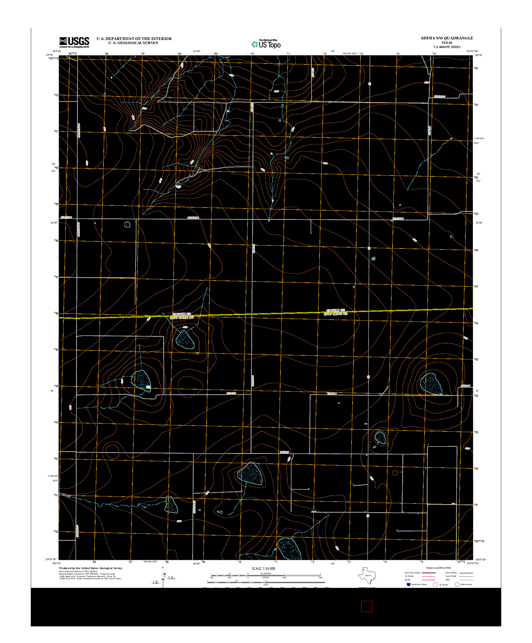 USGS US TOPO 7.5-MINUTE MAP FOR SIMMS NW, TX 2012